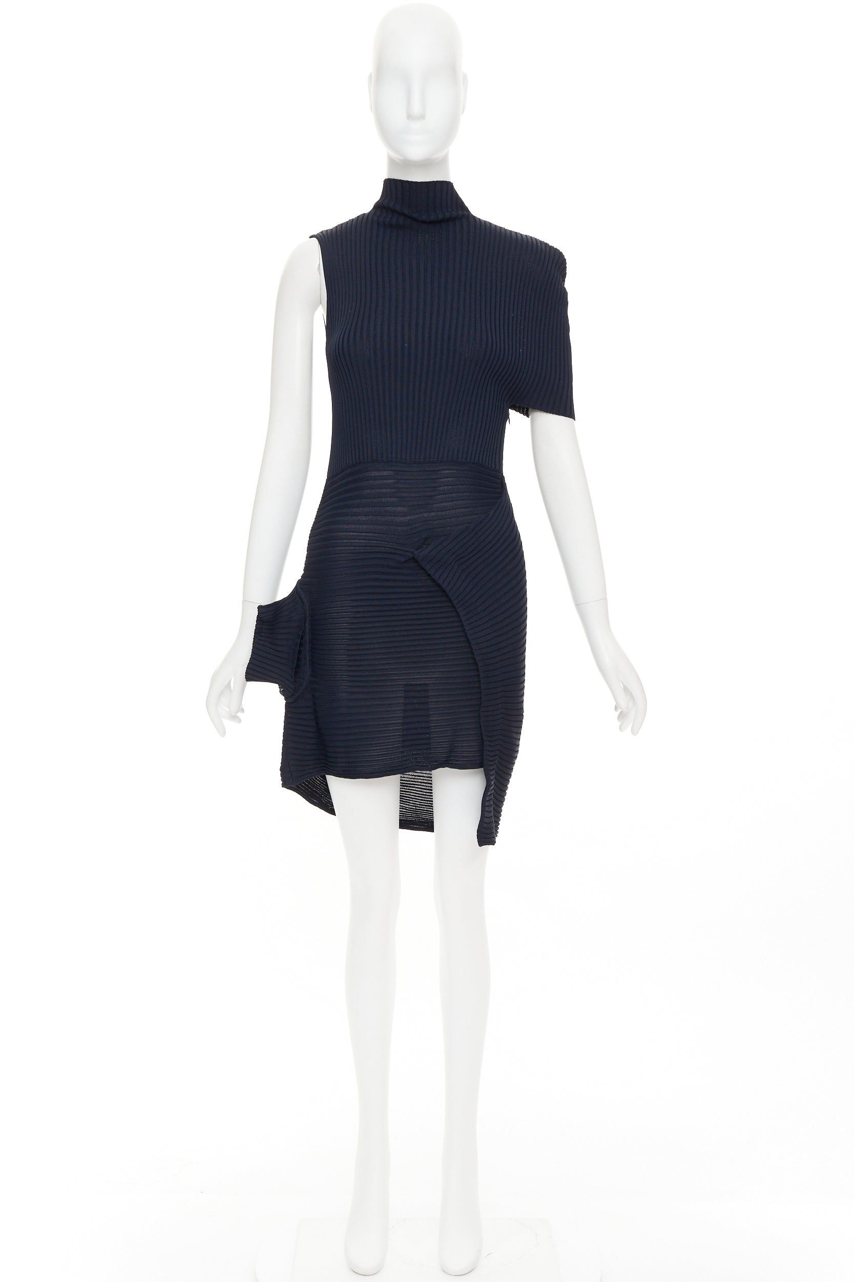 JW Anderson JW ANDERSON navy viscose ribbed turtleneck deconstructed mini dress XS Size XS / US 0-2 / IT 36-38 - 9 Thumbnail