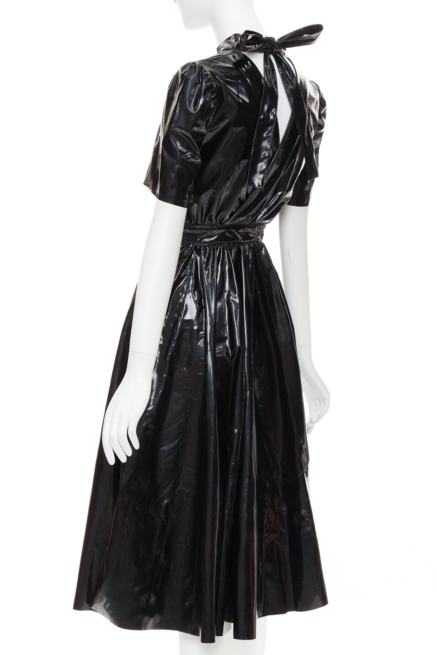 MSGM MSGM Vinyl Midi Nero black PVC short sleeve back bow tie midi dress IT38 XS Size XS / US 0-2 / IT 36-38 - 6 Thumbnail