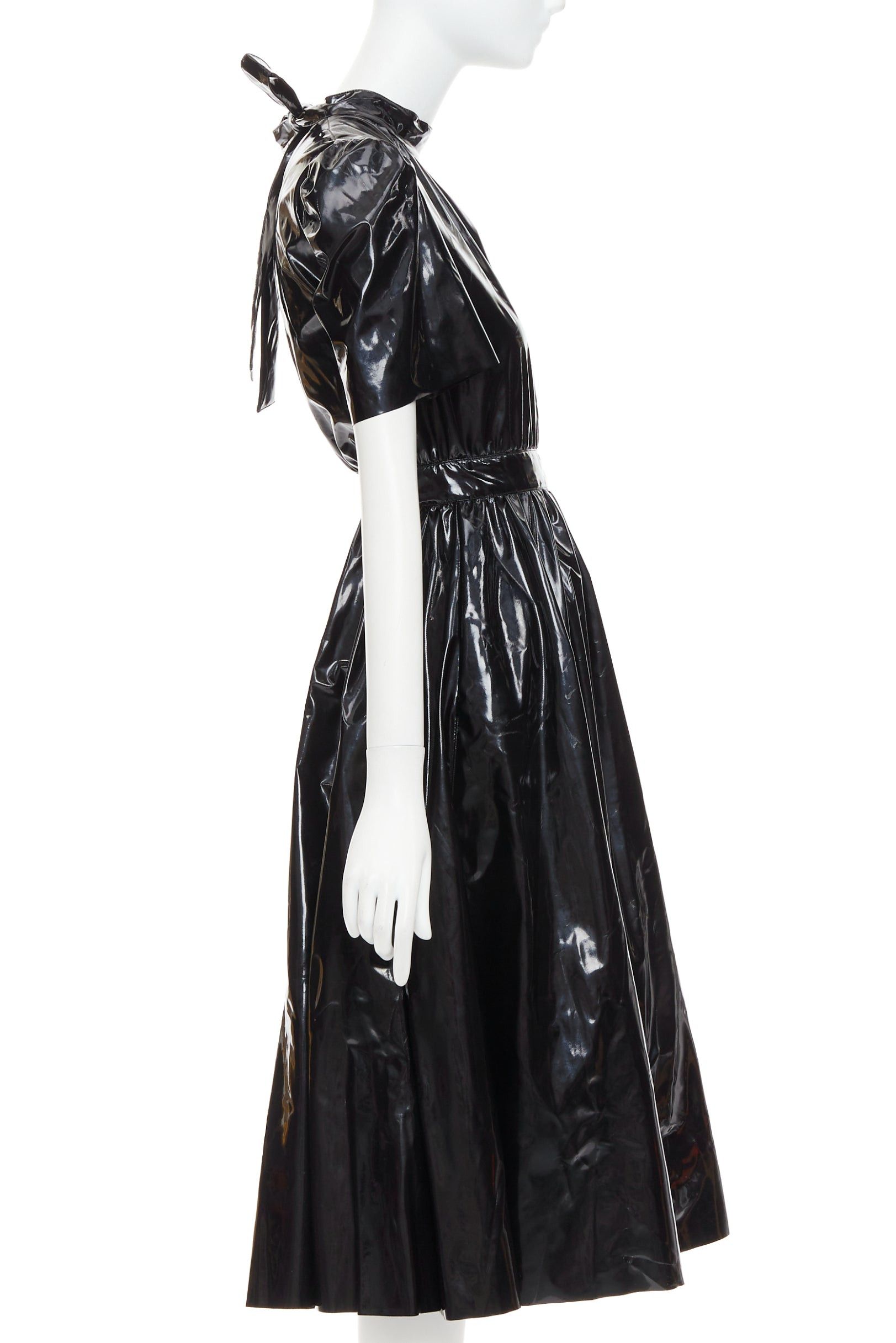 MSGM MSGM Vinyl Midi Nero black PVC short sleeve back bow tie midi dress IT38 XS Size XS / US 0-2 / IT 36-38 - 4 Thumbnail