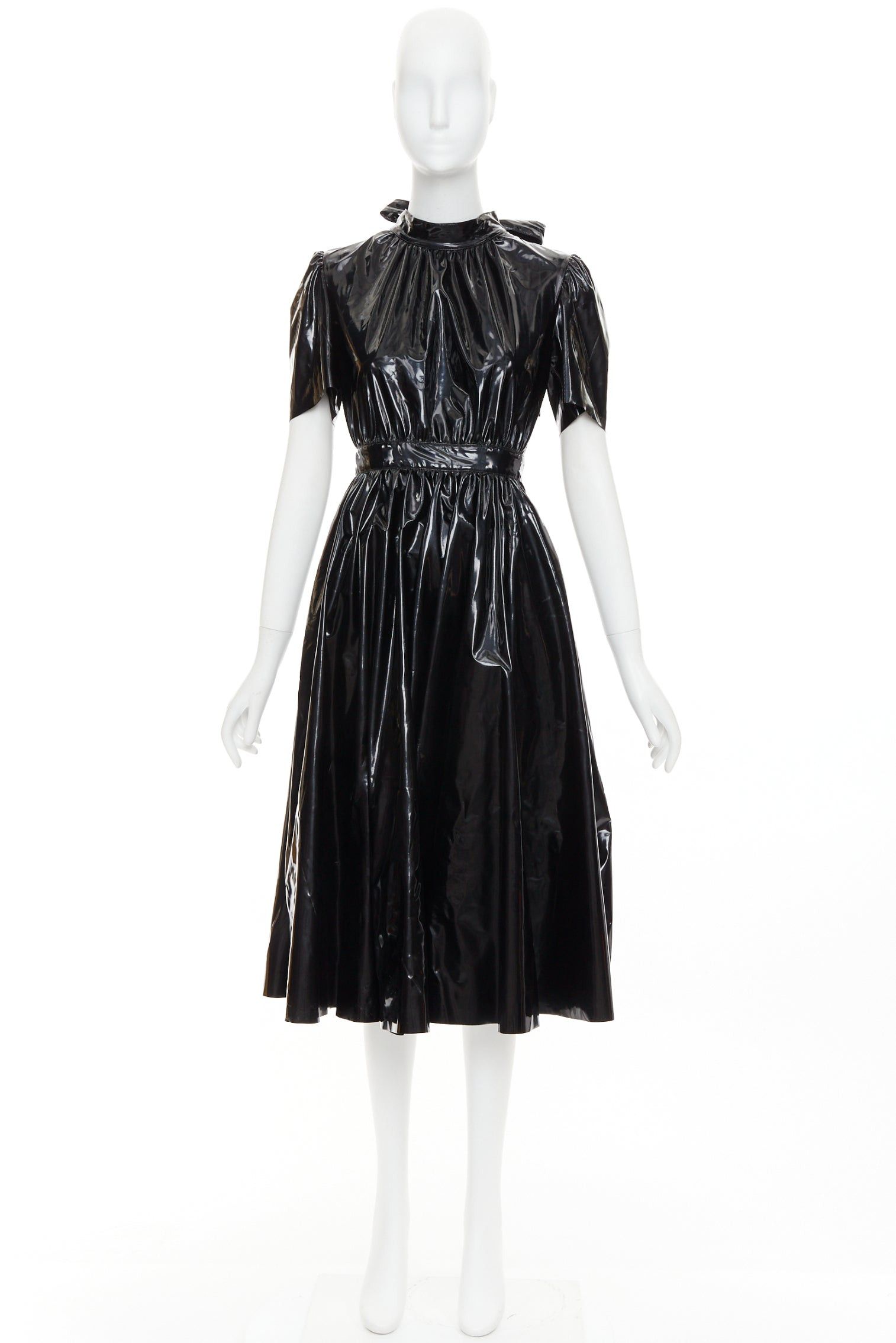 MSGM MSGM Vinyl Midi Nero black PVC short sleeve back bow tie midi dress IT38 XS Size XS / US 0-2 / IT 36-38 - 9 Thumbnail