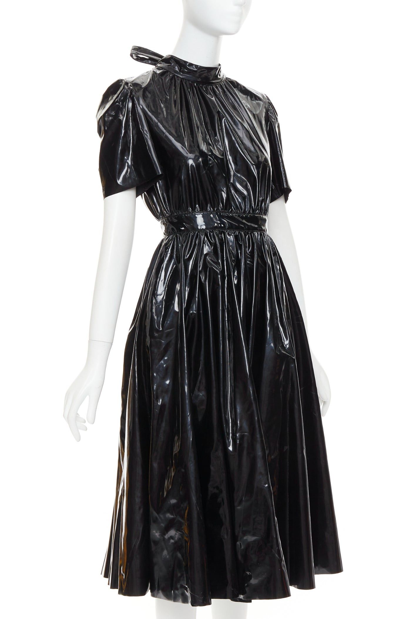 MSGM MSGM Vinyl Midi Nero black PVC short sleeve back bow tie midi dress IT38 XS Size XS / US 0-2 / IT 36-38 - 3 Thumbnail