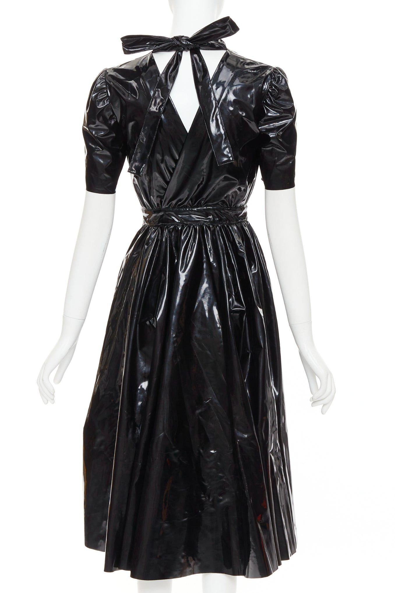 MSGM MSGM Vinyl Midi Nero black PVC short sleeve back bow tie midi dress IT38 XS Size XS / US 0-2 / IT 36-38 - 5 Thumbnail