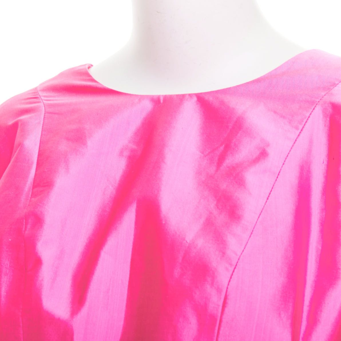 Other ROSARIO hot pink 100% silk shiny puff sleeves cinched waist midi dress FR36 S Size S / US 4 / IT 40 - 7 Thumbnail