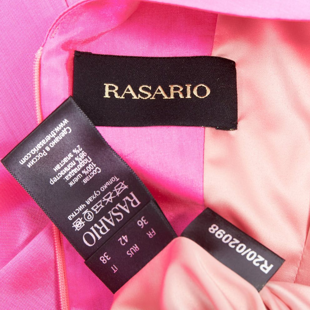 Other ROSARIO hot pink 100% silk shiny puff sleeves cinched waist midi dress FR36 S Size S / US 4 / IT 40 - 8 Thumbnail