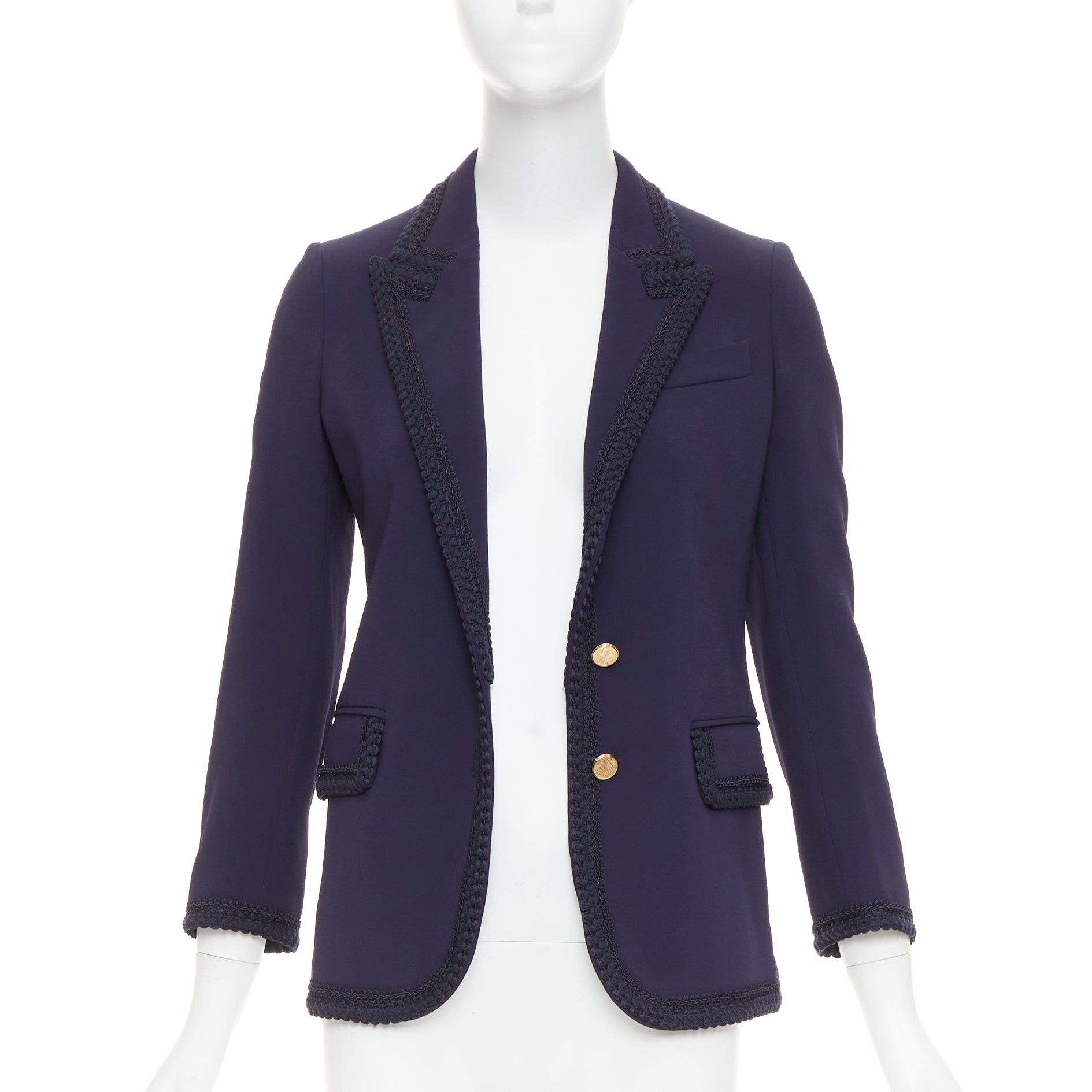 Gucci GUCCI 2019 Passimentarie Trim Cady navy embroidery military trim blazer jacket IT36 XXS Size XS / US 0-2 / IT 36-38 - 3 Thumbnail