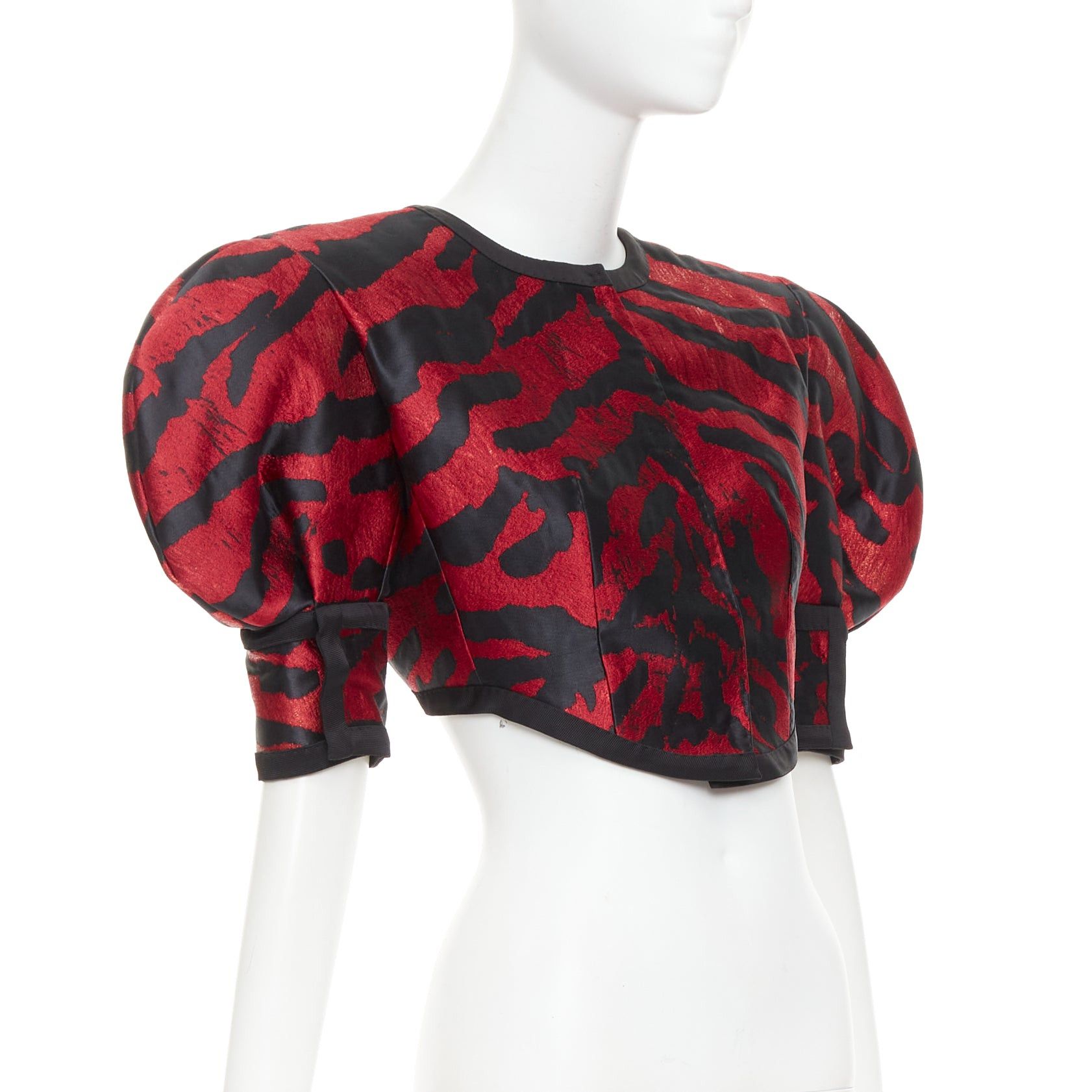 Dolce & Gabbana DOLCE GABBANA 2022 Runway red black metallic zebra puff sleeve crop jacket IT38 XS Size XS / US 0-2 / IT 36-38 - 3 Thumbnail
