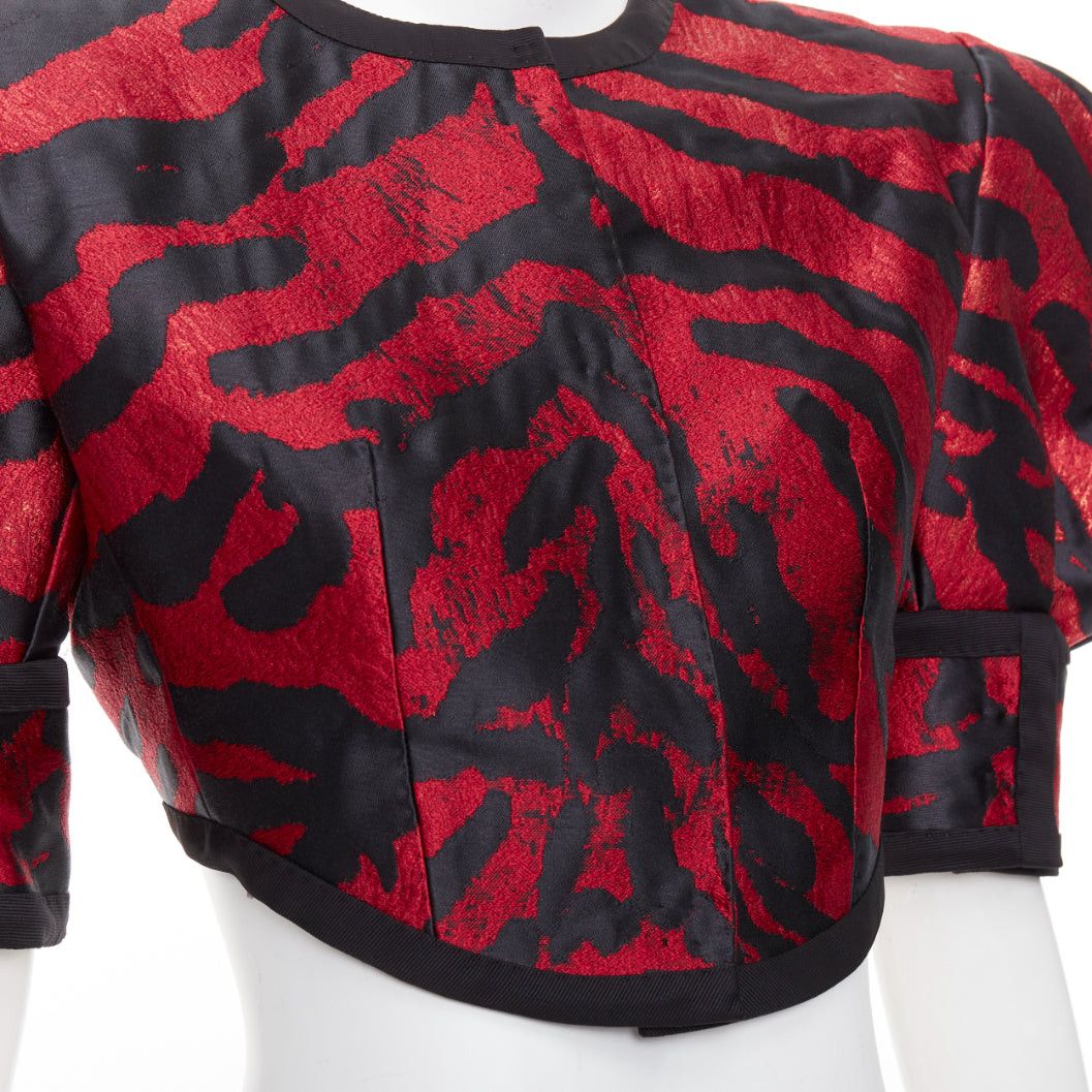Dolce & Gabbana DOLCE GABBANA 2022 Runway red black metallic zebra puff sleeve crop jacket IT38 XS Size XS / US 0-2 / IT 36-38 - 7 Thumbnail