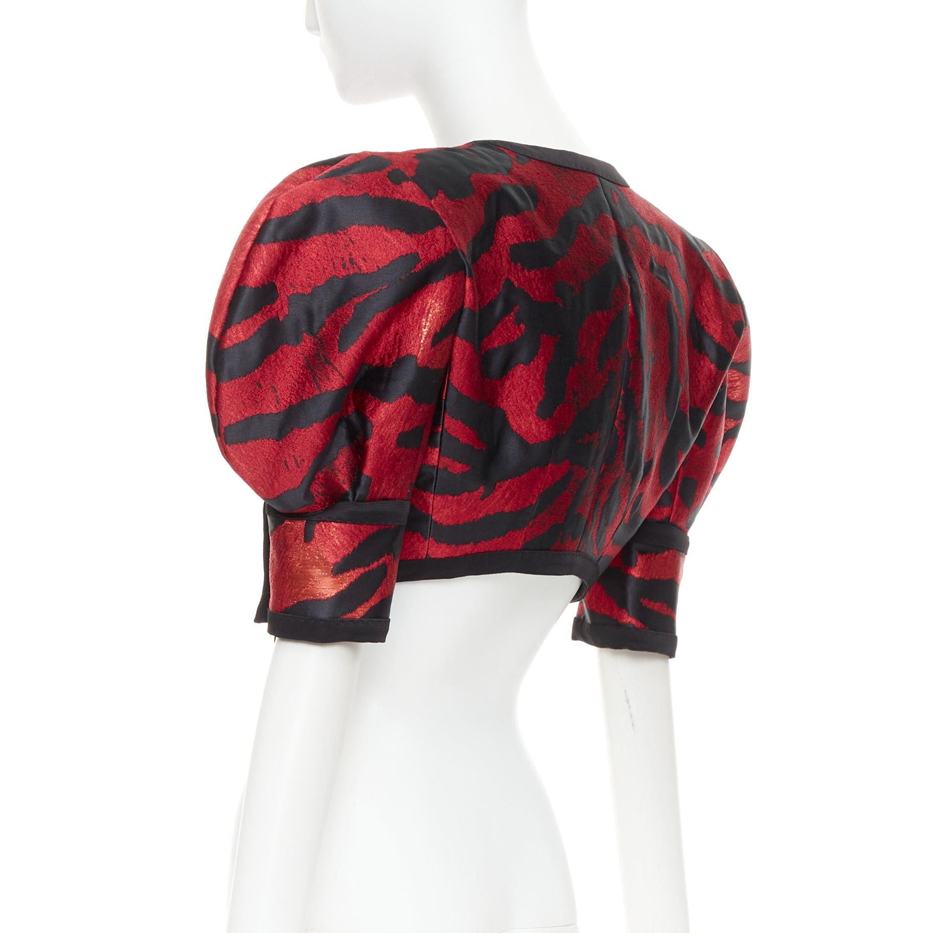Dolce & Gabbana DOLCE GABBANA 2022 Runway red black metallic zebra puff sleeve crop jacket IT38 XS Size XS / US 0-2 / IT 36-38 - 6 Thumbnail