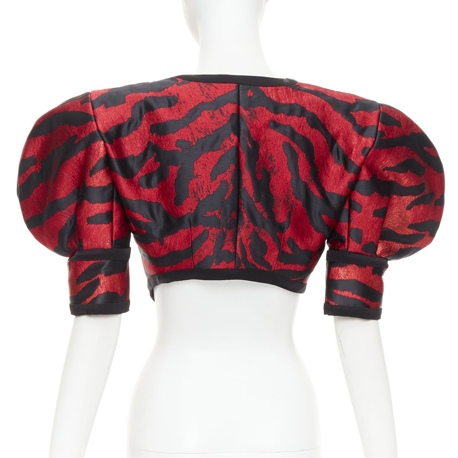 Dolce & Gabbana DOLCE GABBANA 2022 Runway red black metallic zebra puff sleeve crop jacket IT38 XS Size XS / US 0-2 / IT 36-38 - 5 Thumbnail