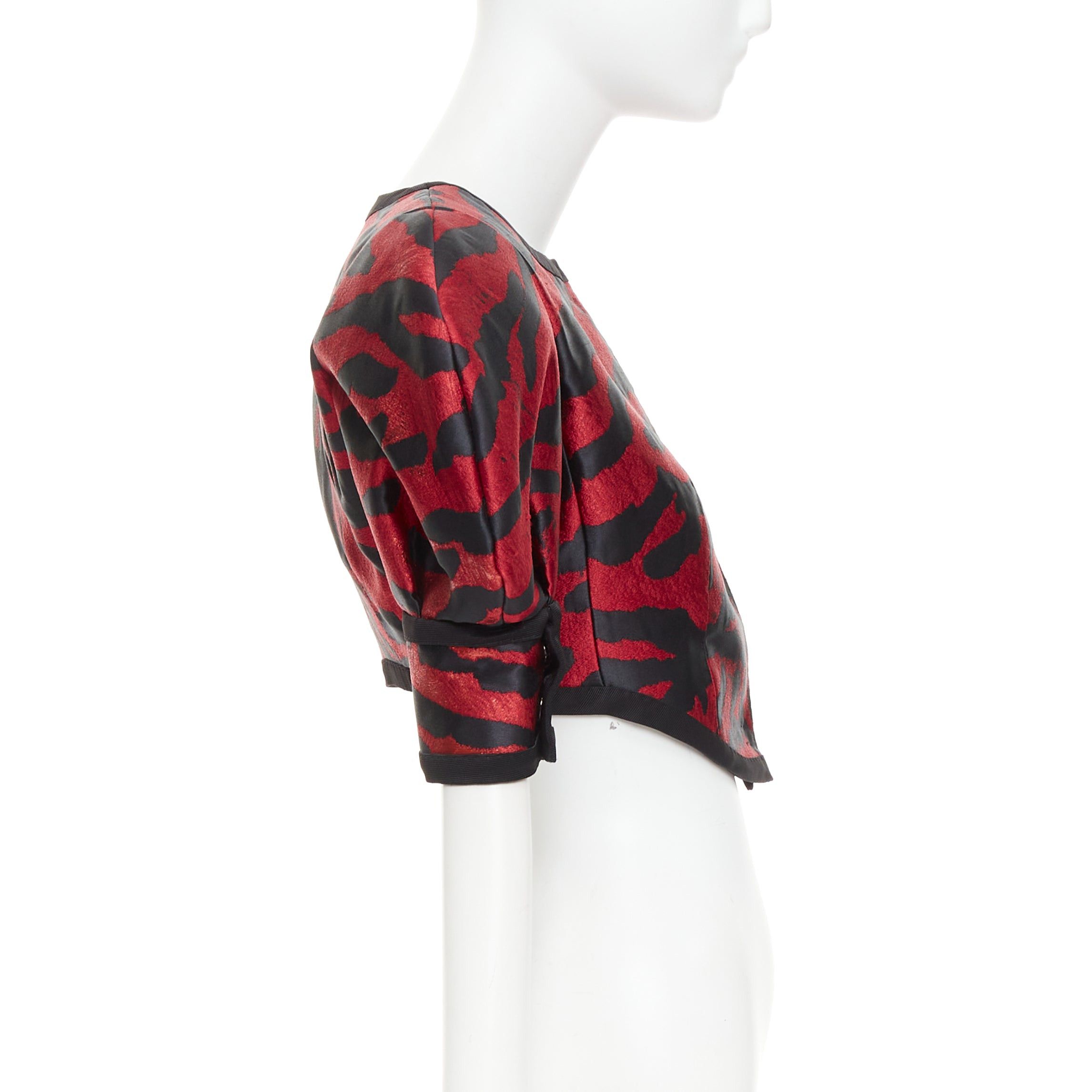 Dolce & Gabbana DOLCE GABBANA 2022 Runway red black metallic zebra puff sleeve crop jacket IT38 XS Size XS / US 0-2 / IT 36-38 - 4 Thumbnail