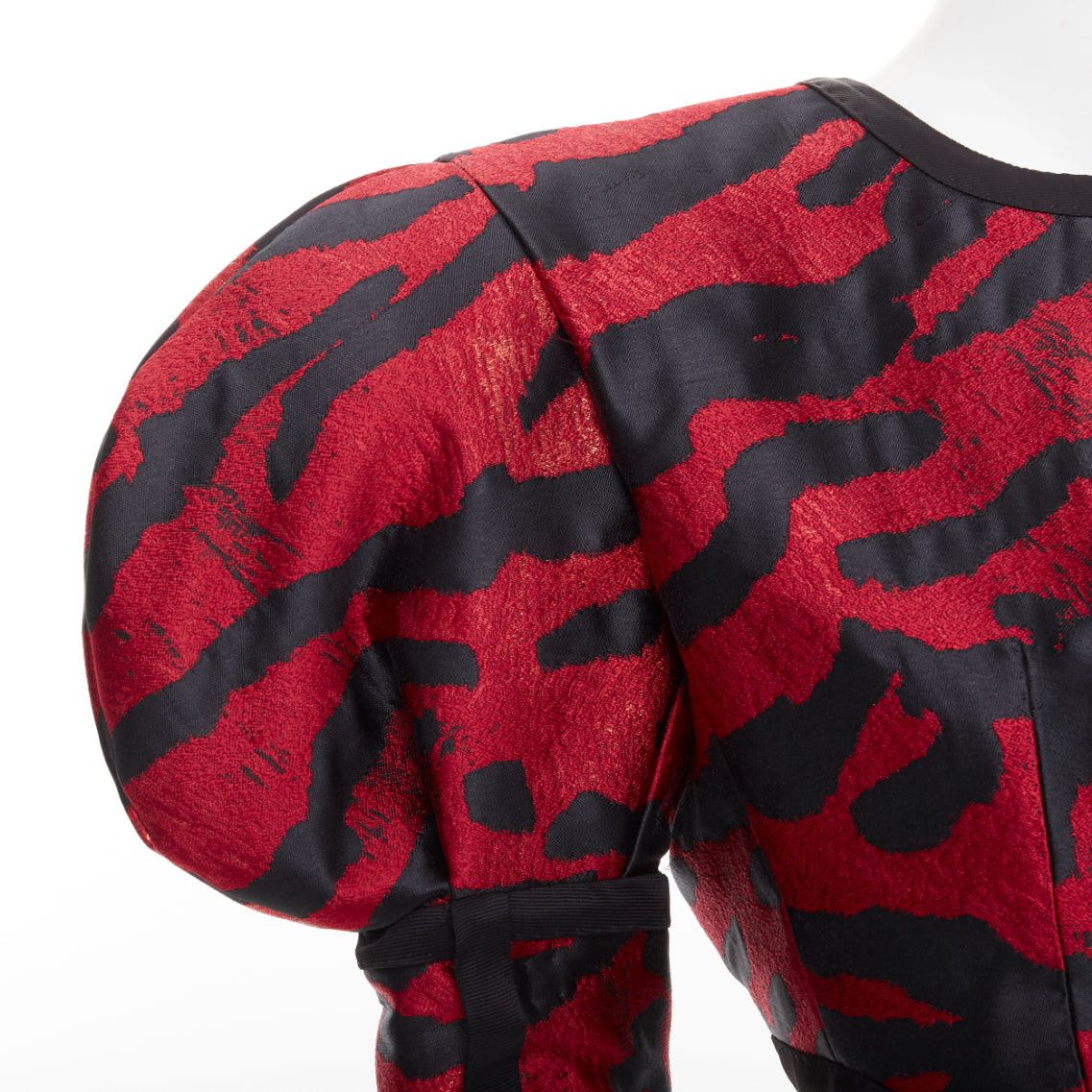 Dolce & Gabbana DOLCE GABBANA 2022 Runway red black metallic zebra puff sleeve crop jacket IT38 XS Size XS / US 0-2 / IT 36-38 - 2 Thumbnail