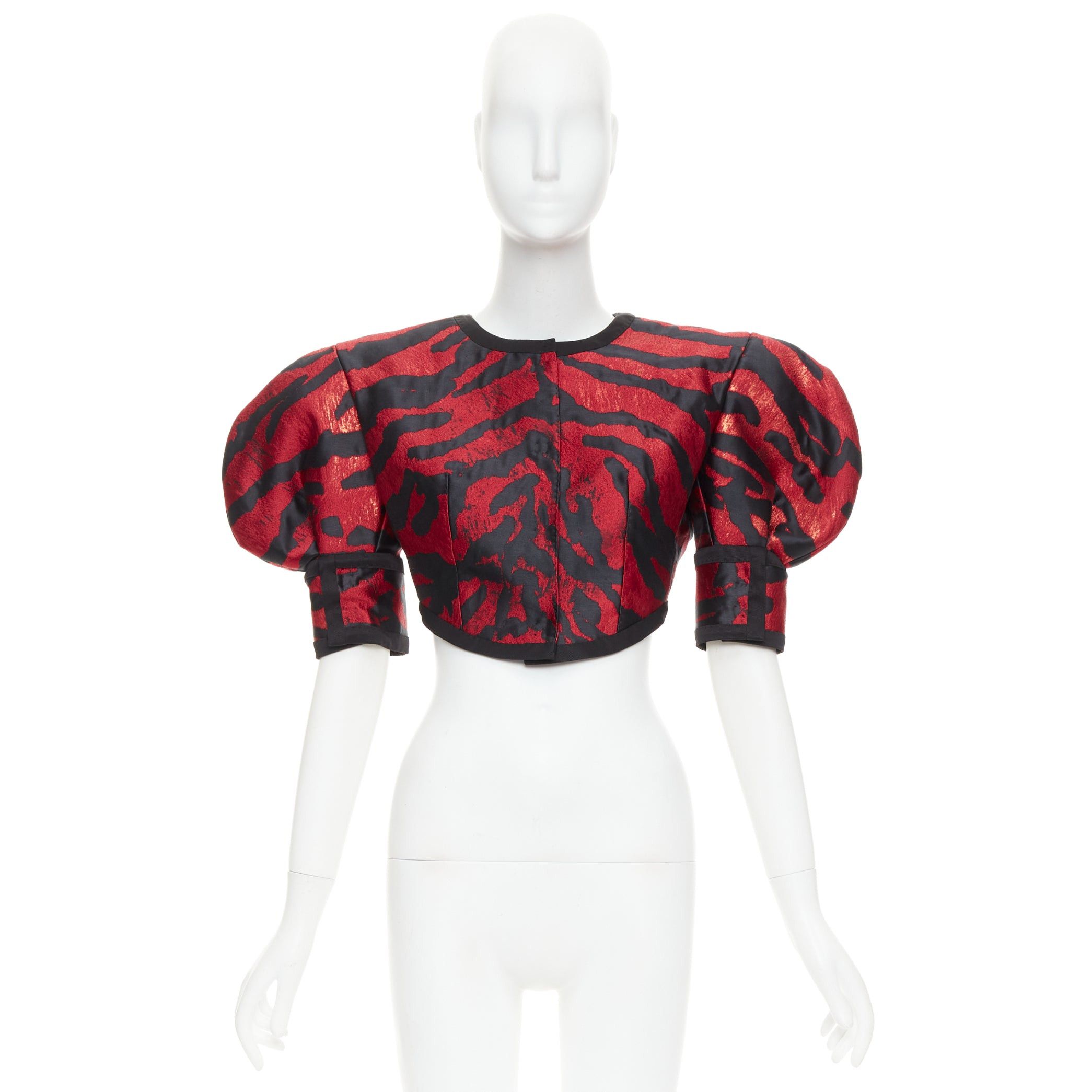 Dolce & Gabbana DOLCE GABBANA 2022 Runway red black metallic zebra puff sleeve crop jacket IT38 XS Size XS / US 0-2 / IT 36-38 - 9 Thumbnail