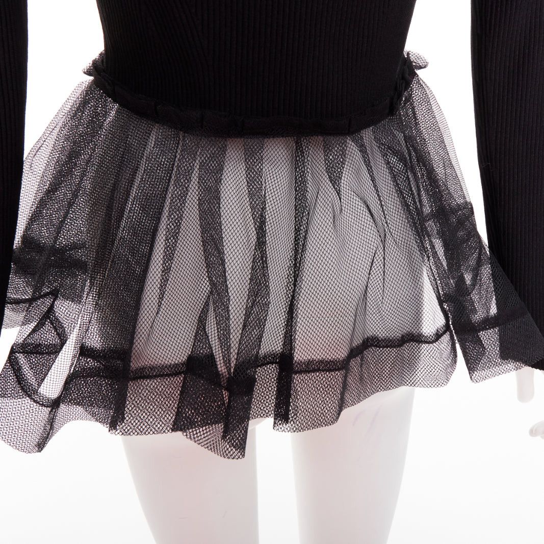 Alexander McQueen ALEXANDER MCQUEEN 2023 black ribbed stiff sheer tulle peplum cardigan sweater S Size S / US 4 / IT 40 - 7 Thumbnail