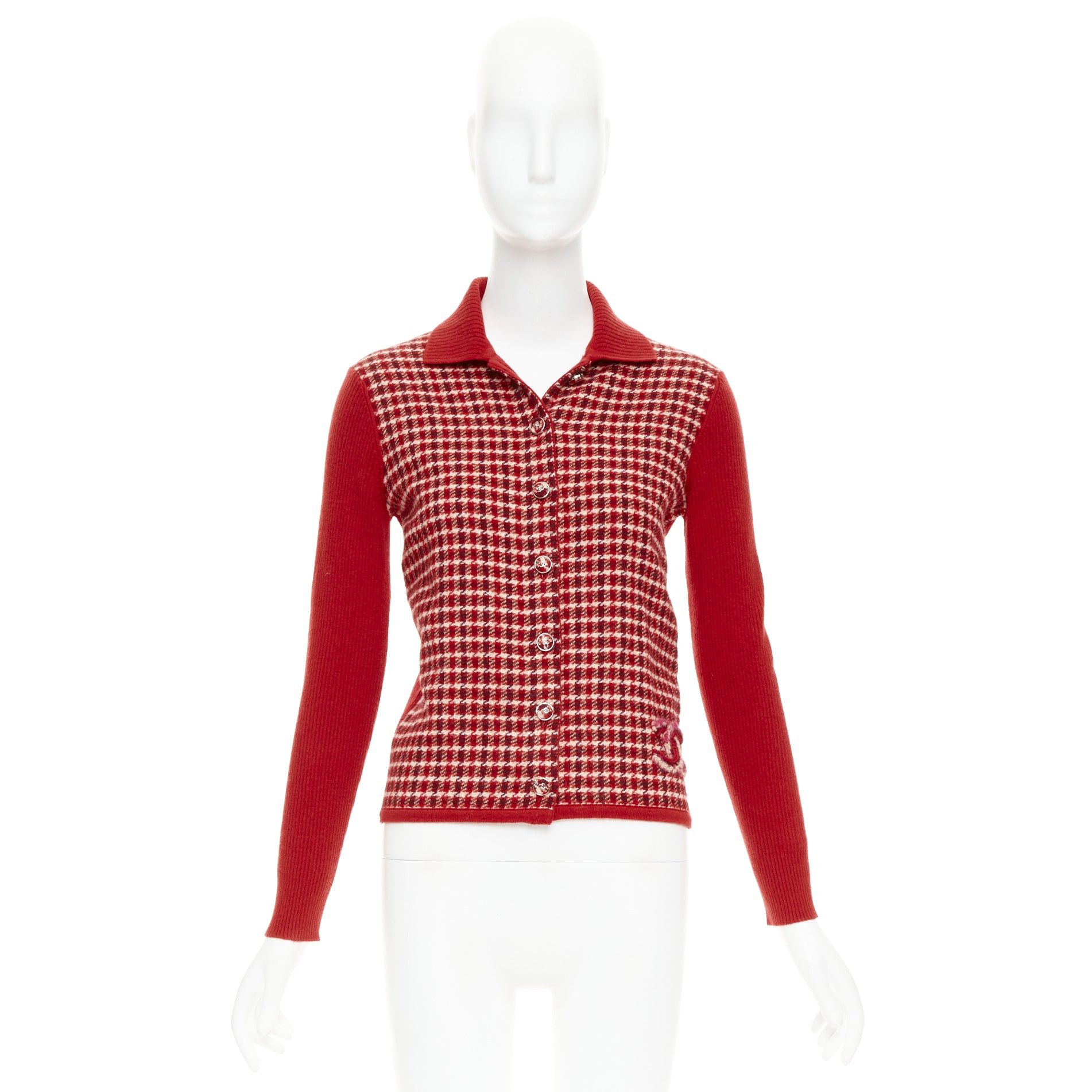 Chanel CHANEL 24N red beige cashmere blend CC applique cardigan FR34 XS GDragon Size XS / US 0-2 / IT 36-38 - 9 Thumbnail