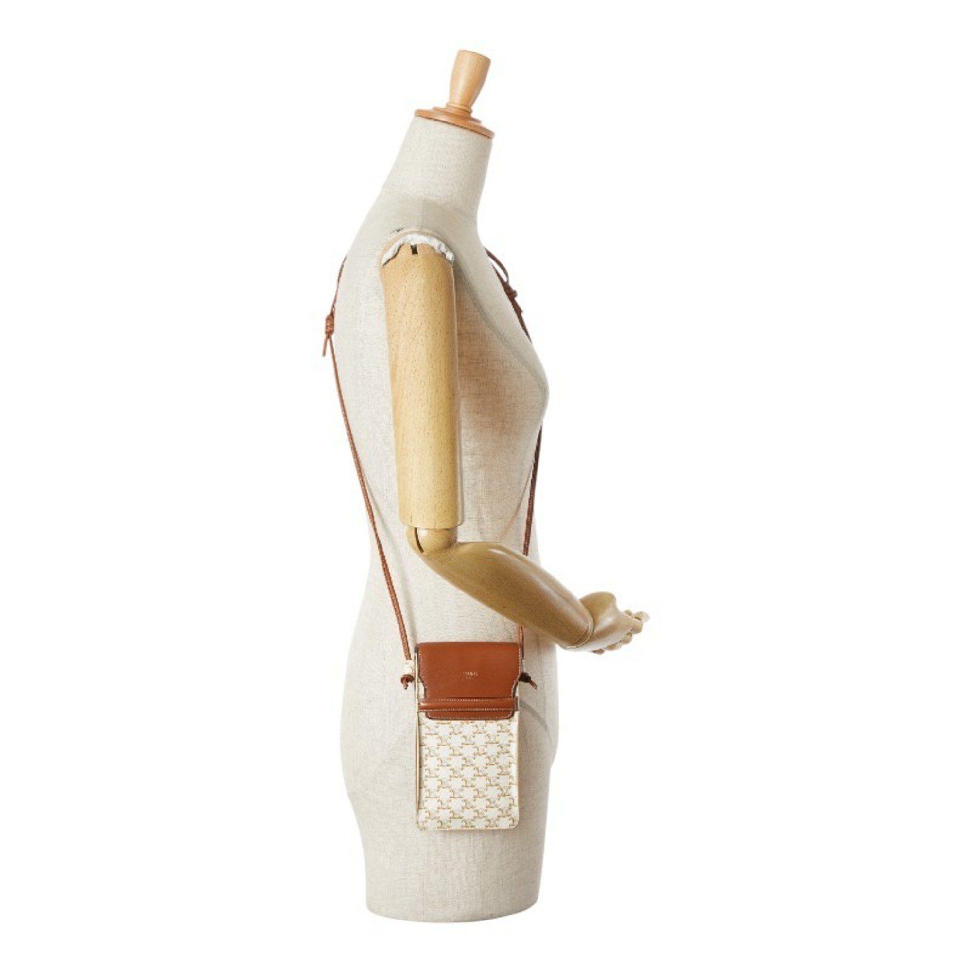 Celine Celine Triomphe Crossbody Shoulder Bag with Phone Case in White and Brown Leather for Women Size ONE SIZE - 9 Thumbnail