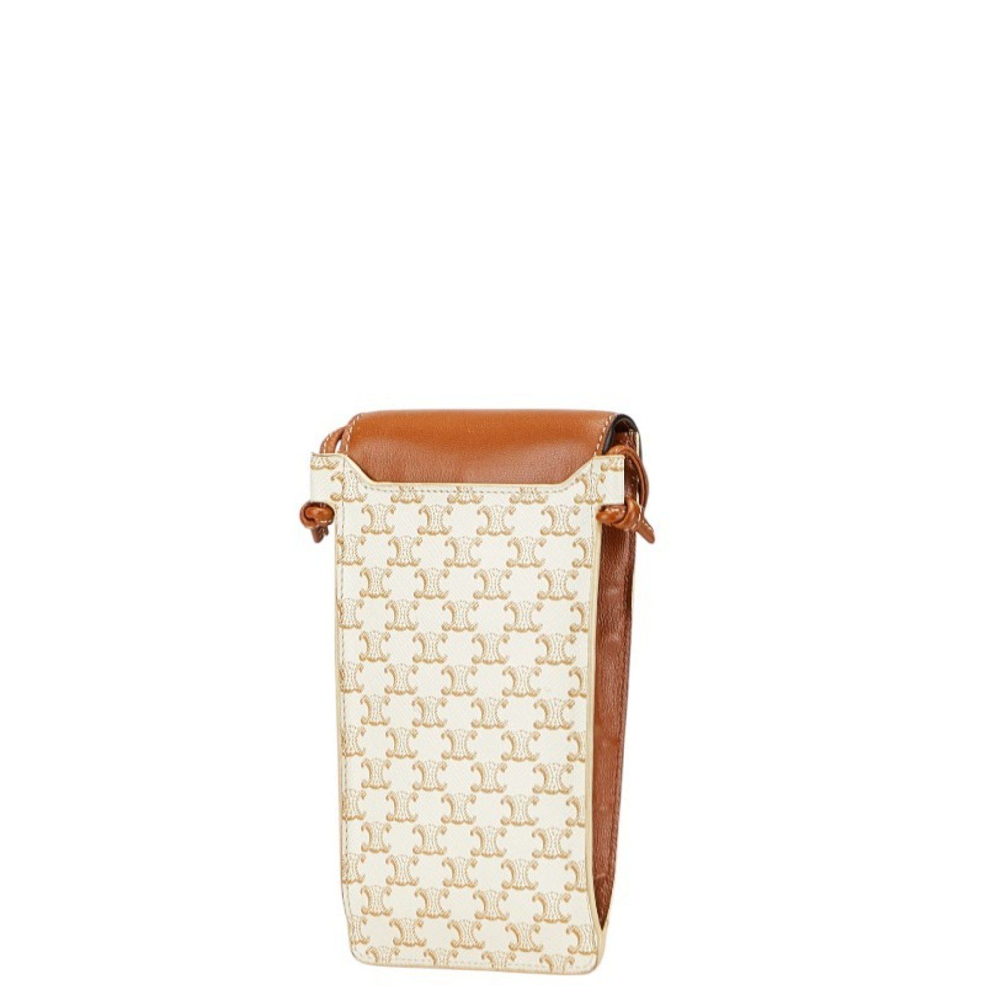 Celine Celine Triomphe Crossbody Shoulder Bag with Phone Case in White and Brown Leather for Women Size ONE SIZE - 2 Thumbnail