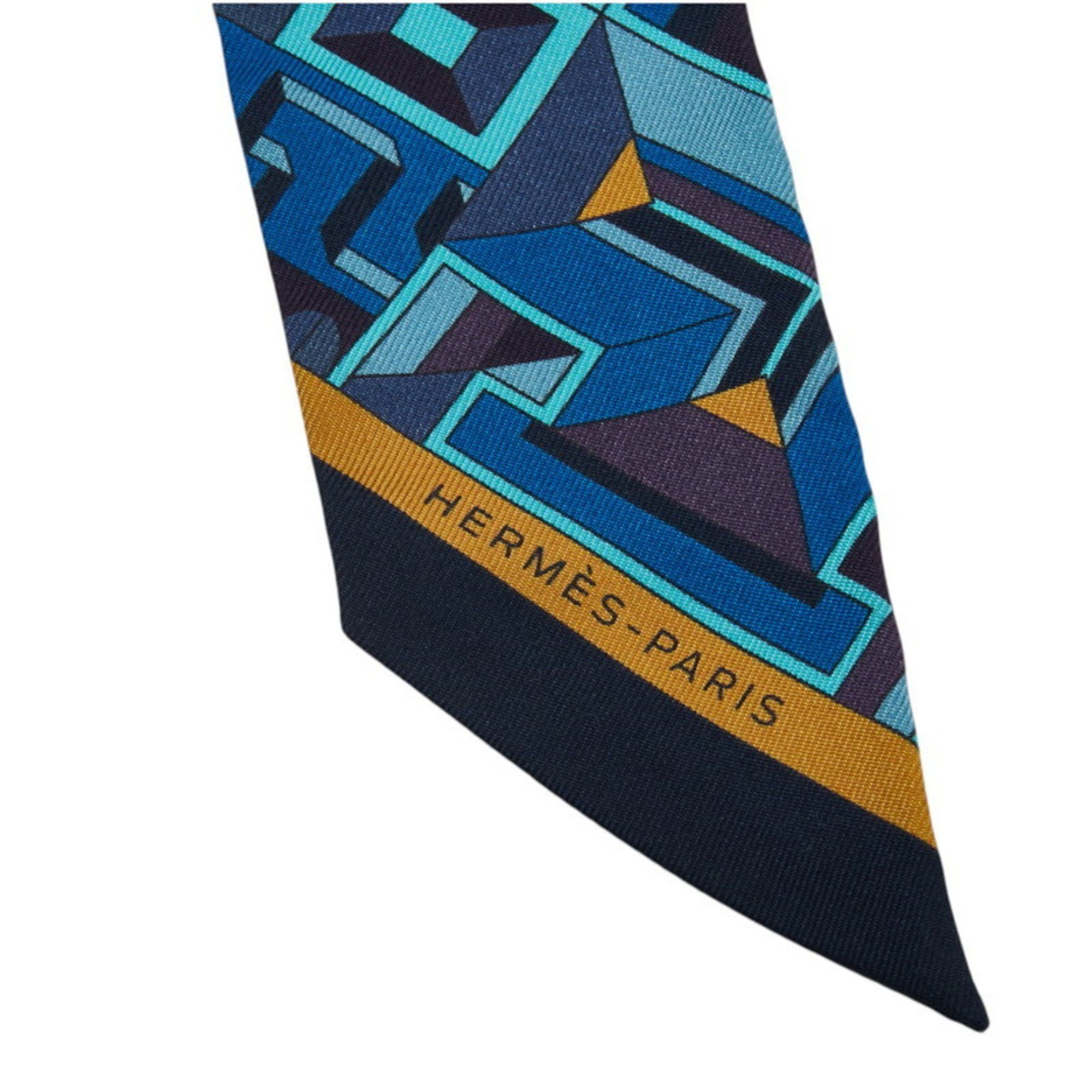 Hermes Hermes Hermès Twilly "Le Fil d'Ariane" Scarf, Blue Multicolor Silk, Women's Size ONE SIZE - 2 Thumbnail