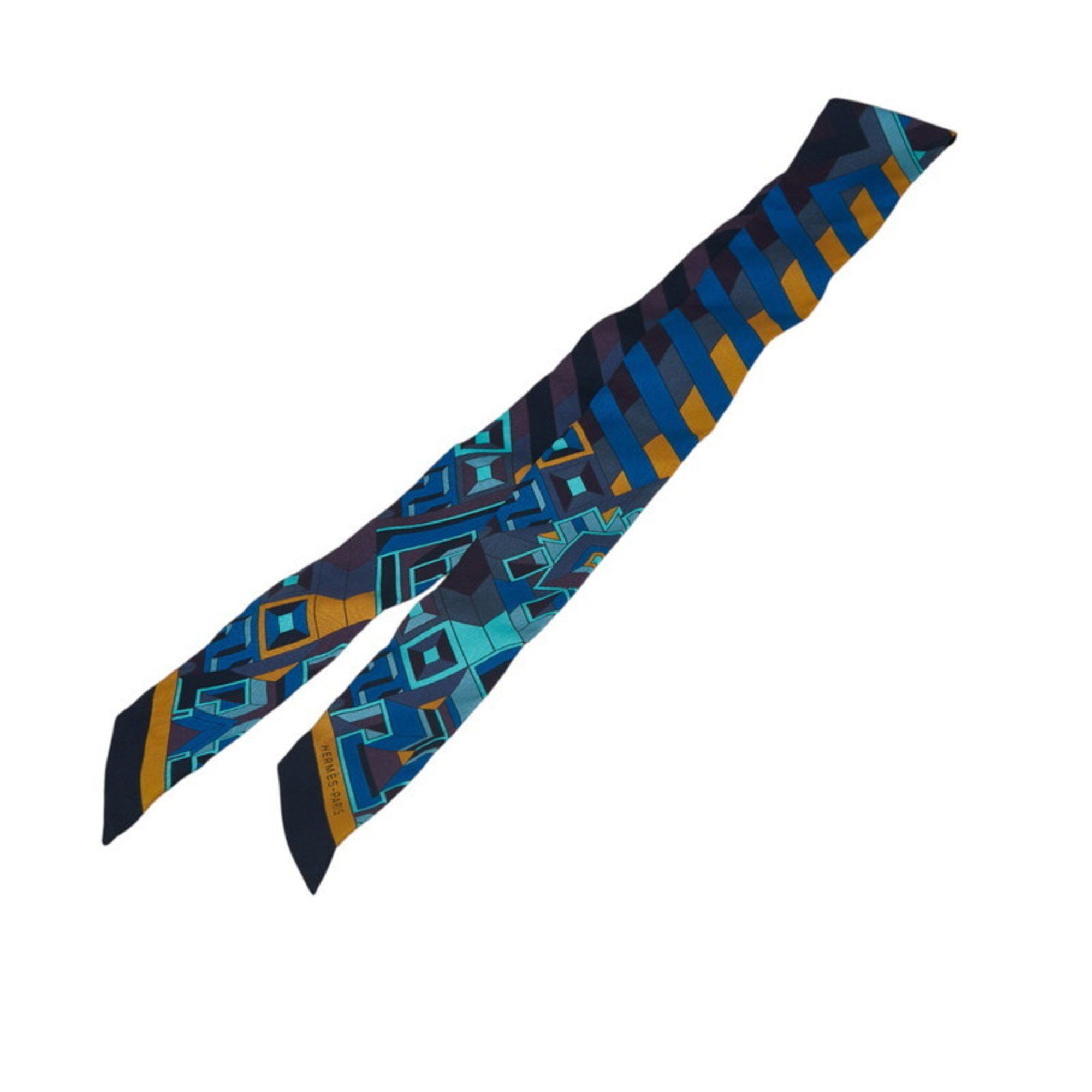 Hermes Hermes Hermès Twilly "Le Fil d'Ariane" Scarf, Blue Multicolor Silk, Women's Size ONE SIZE - 5 Thumbnail