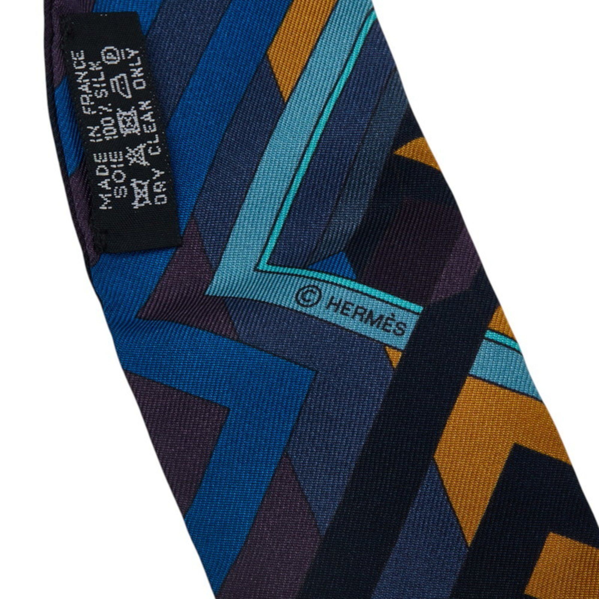 Hermes Hermes Hermès Twilly "Le Fil d'Ariane" Scarf, Blue Multicolor Silk, Women's Size ONE SIZE - 3 Thumbnail