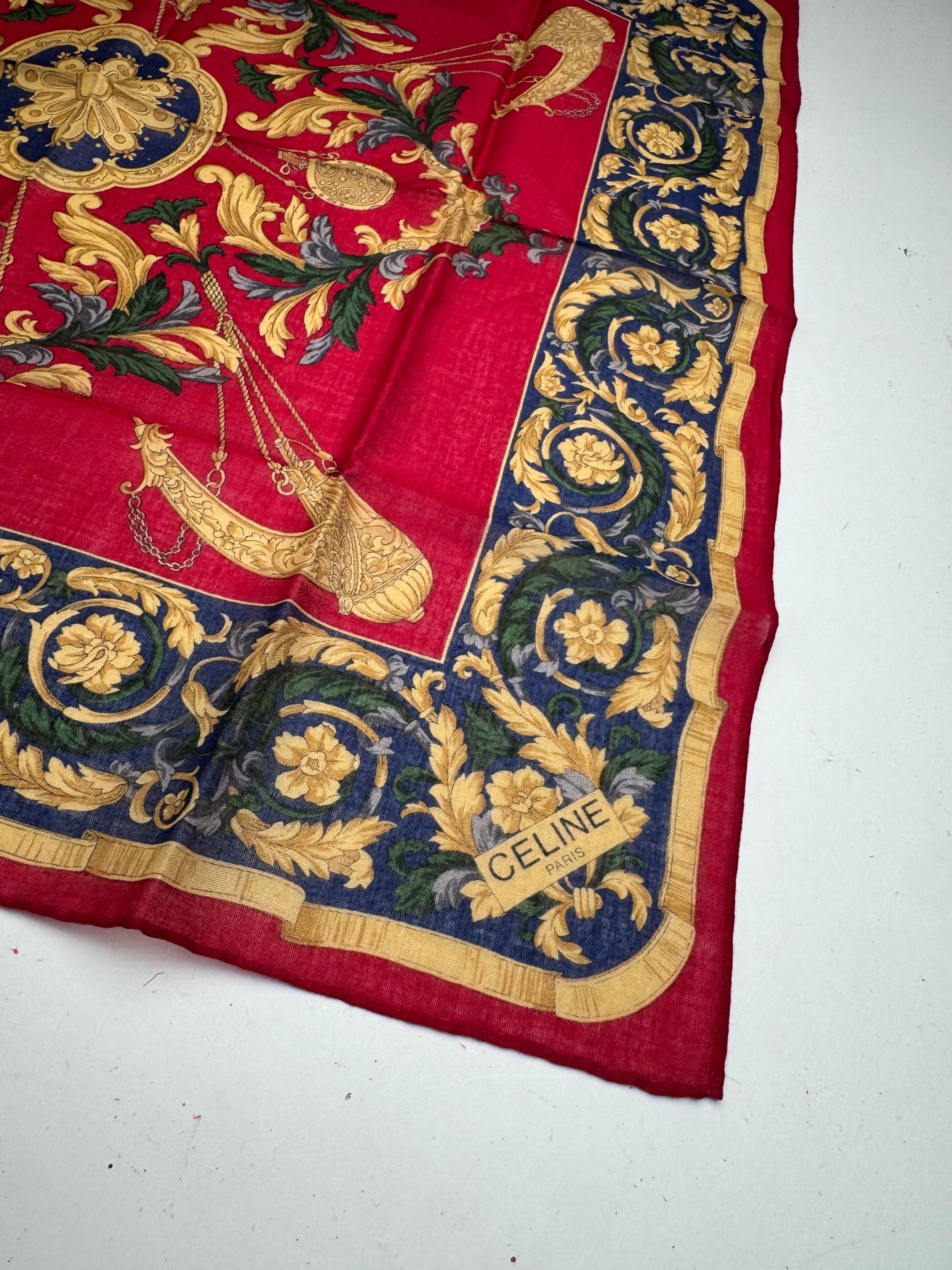 Celine Vintage Baroque Scarf Red Gold Size ONE SIZE - 2 Thumbnail