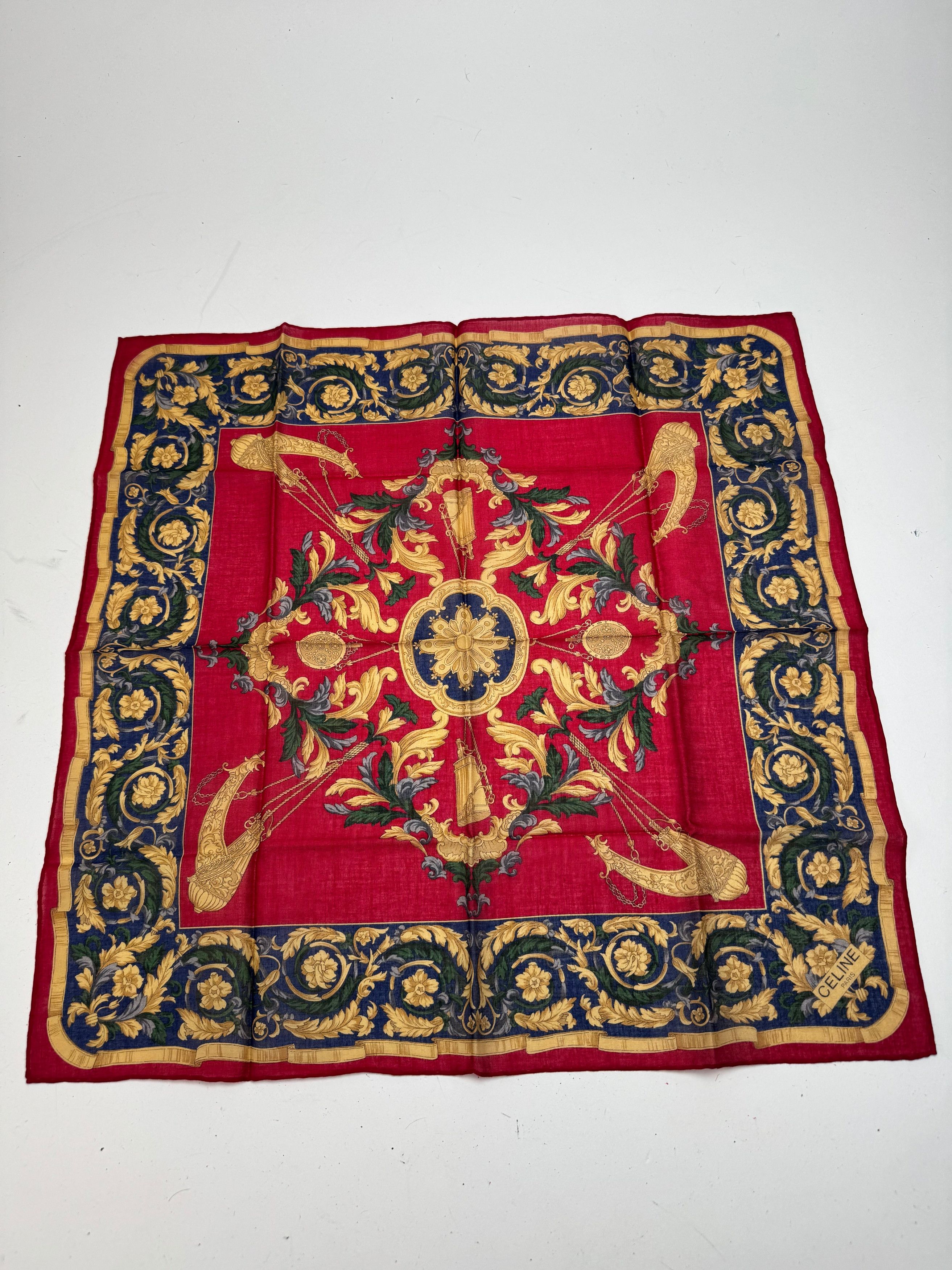 Celine Vintage Baroque Scarf Red Gold Size ONE SIZE - 10 Thumbnail