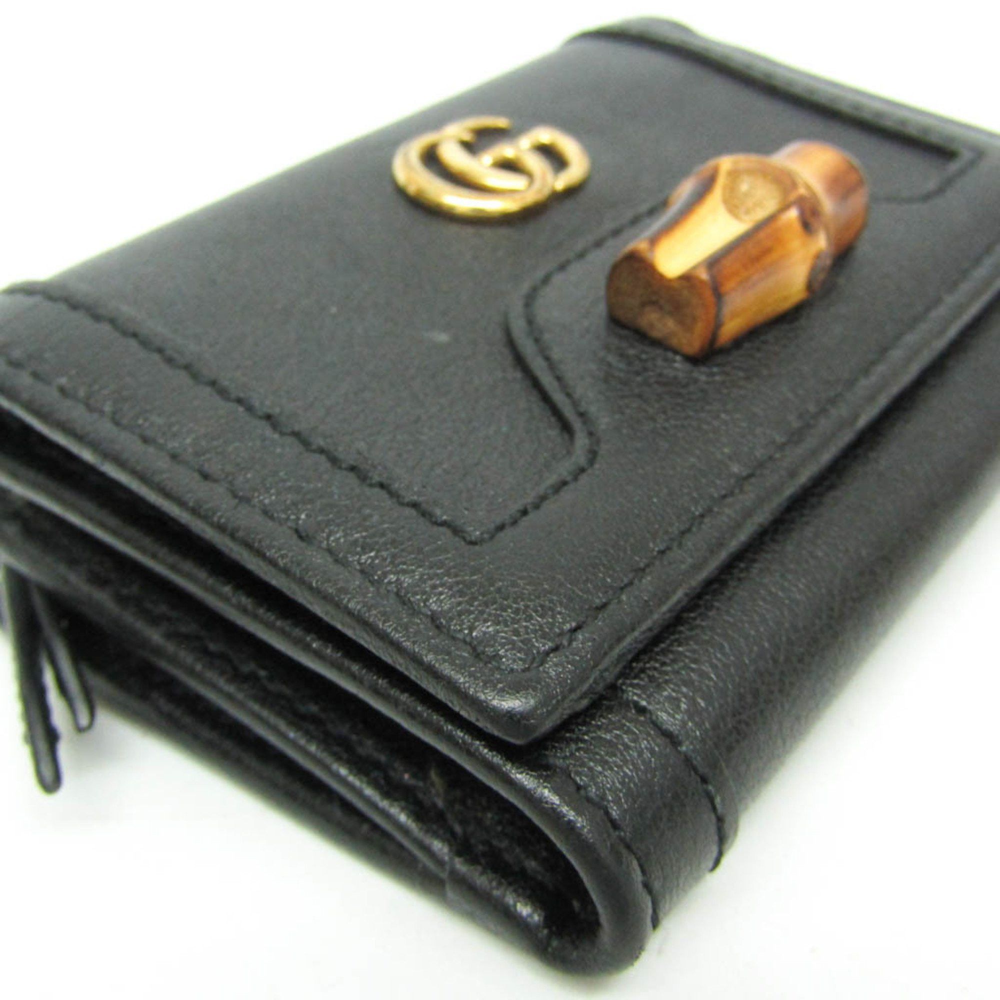 Gucci Gucci Bamboo Diana Compact Wallet 658633 Women's Leather Wallet (tri-fold) Black Size ONE SIZE - 6 Thumbnail