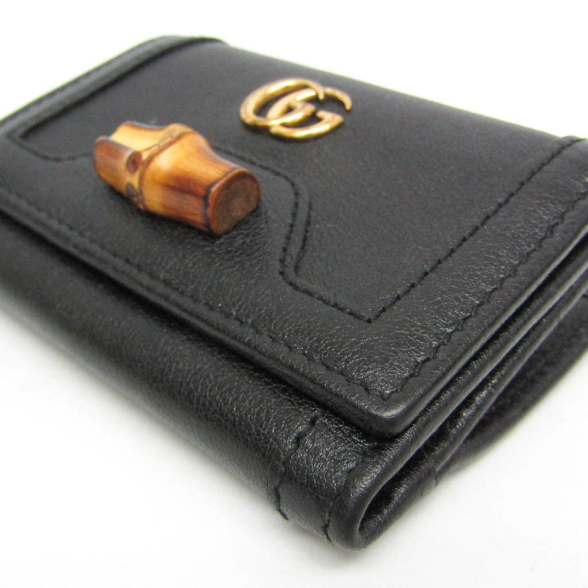 Gucci Gucci Bamboo Diana Compact Wallet 658633 Women's Leather Wallet (tri-fold) Black Size ONE SIZE - 5 Thumbnail