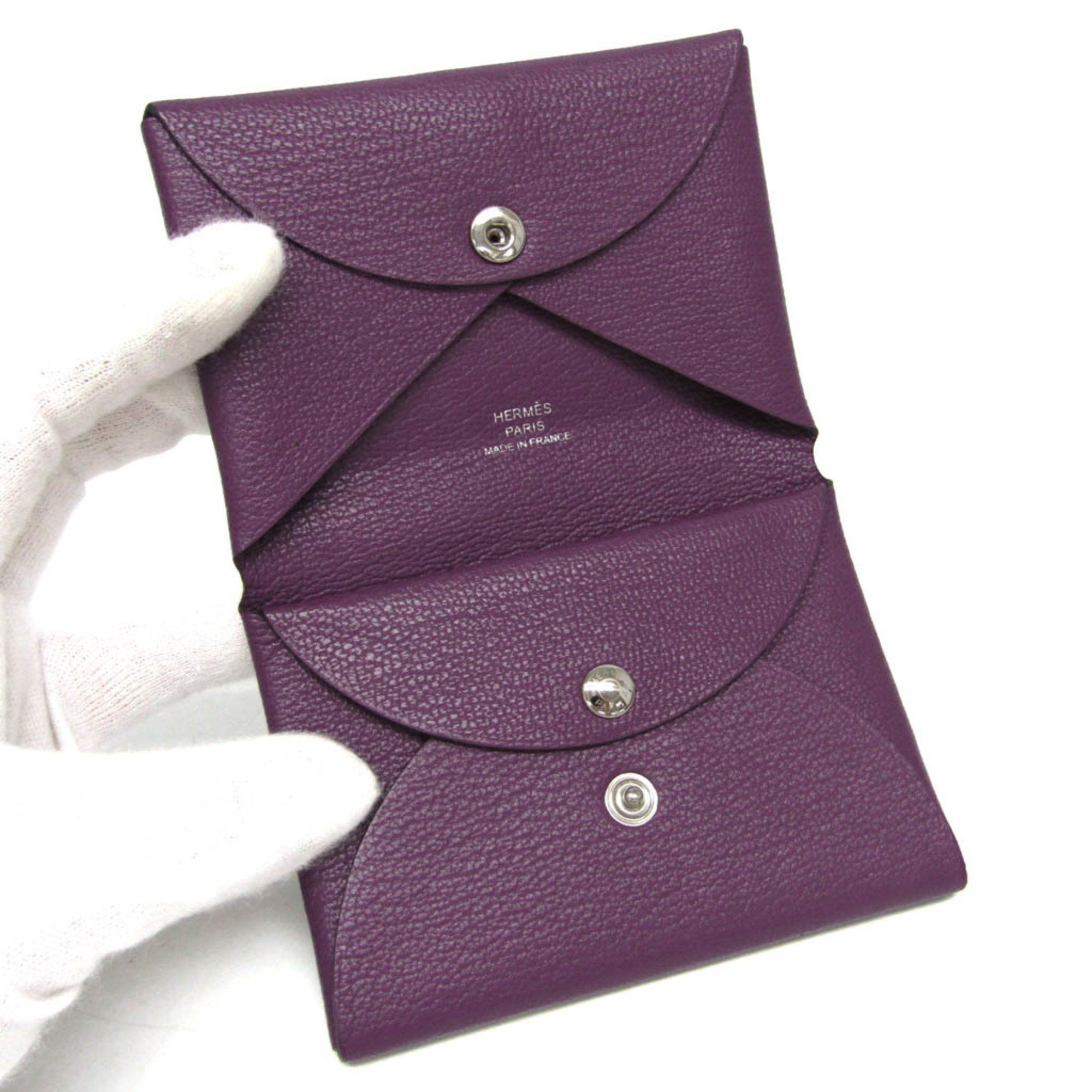 Hermes Hermes Calvi Duo Chevre Leather Card Case Purple Size ONE SIZE - 4 Thumbnail