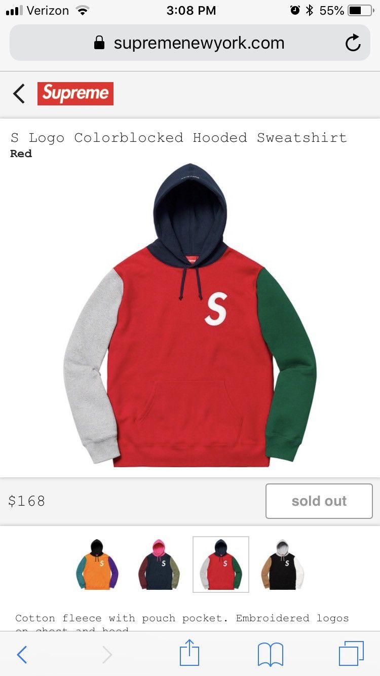 Pre-owned Supreme S Logo Colorblocked Hooded Sweatshirt Red