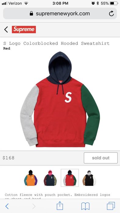 Supreme Supreme S Logo Colorblocked Hooded Sweatshirt | Red