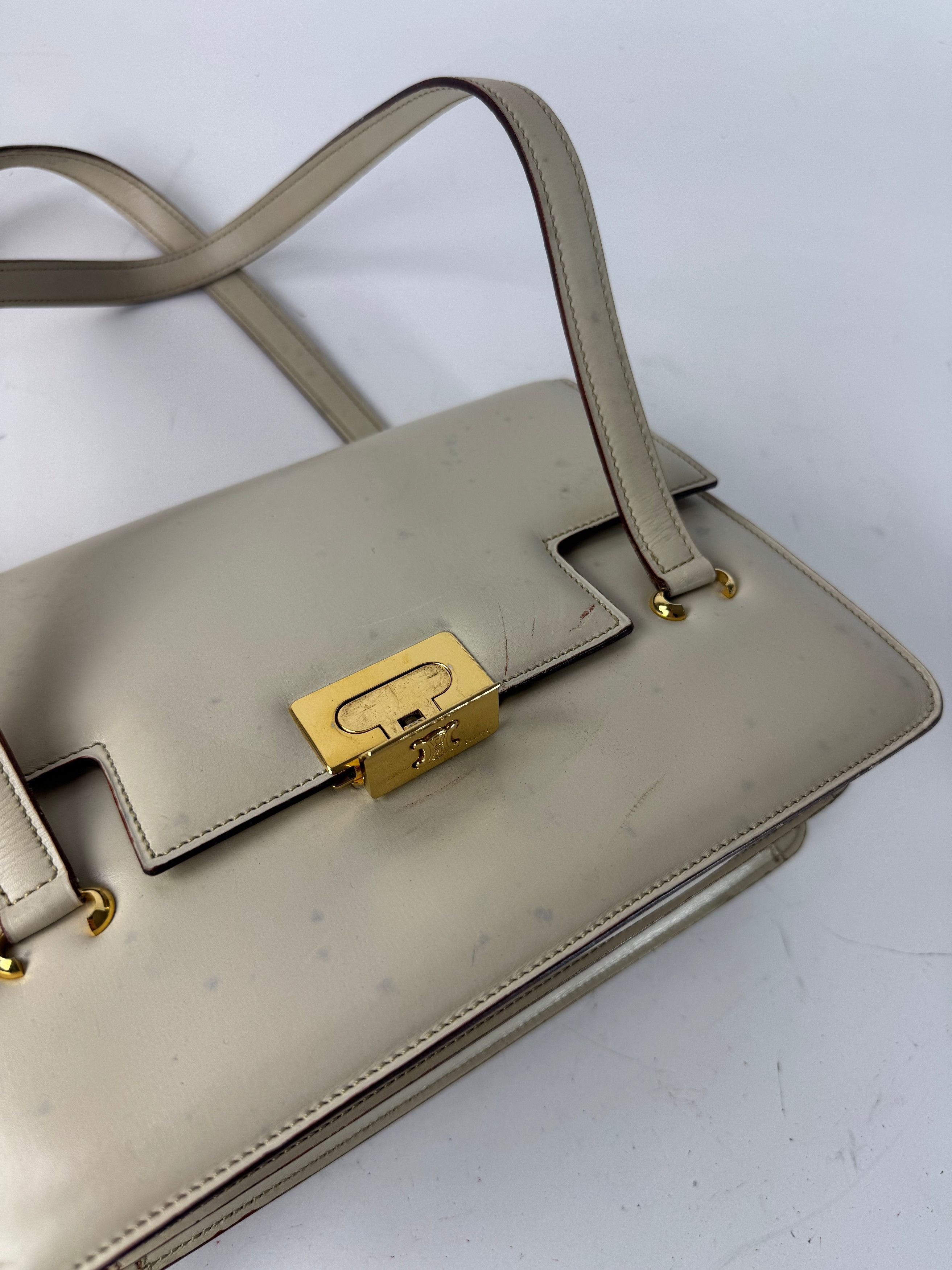 Celine Vintage Leather Handbag White Size ONE SIZE - 14 Thumbnail