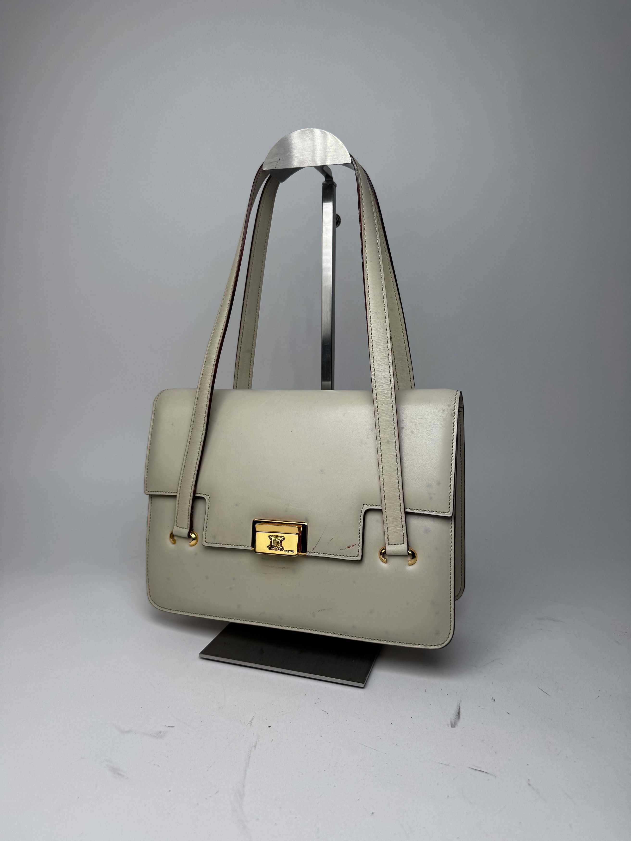 Celine Vintage Leather Handbag White Size ONE SIZE - 7 Thumbnail