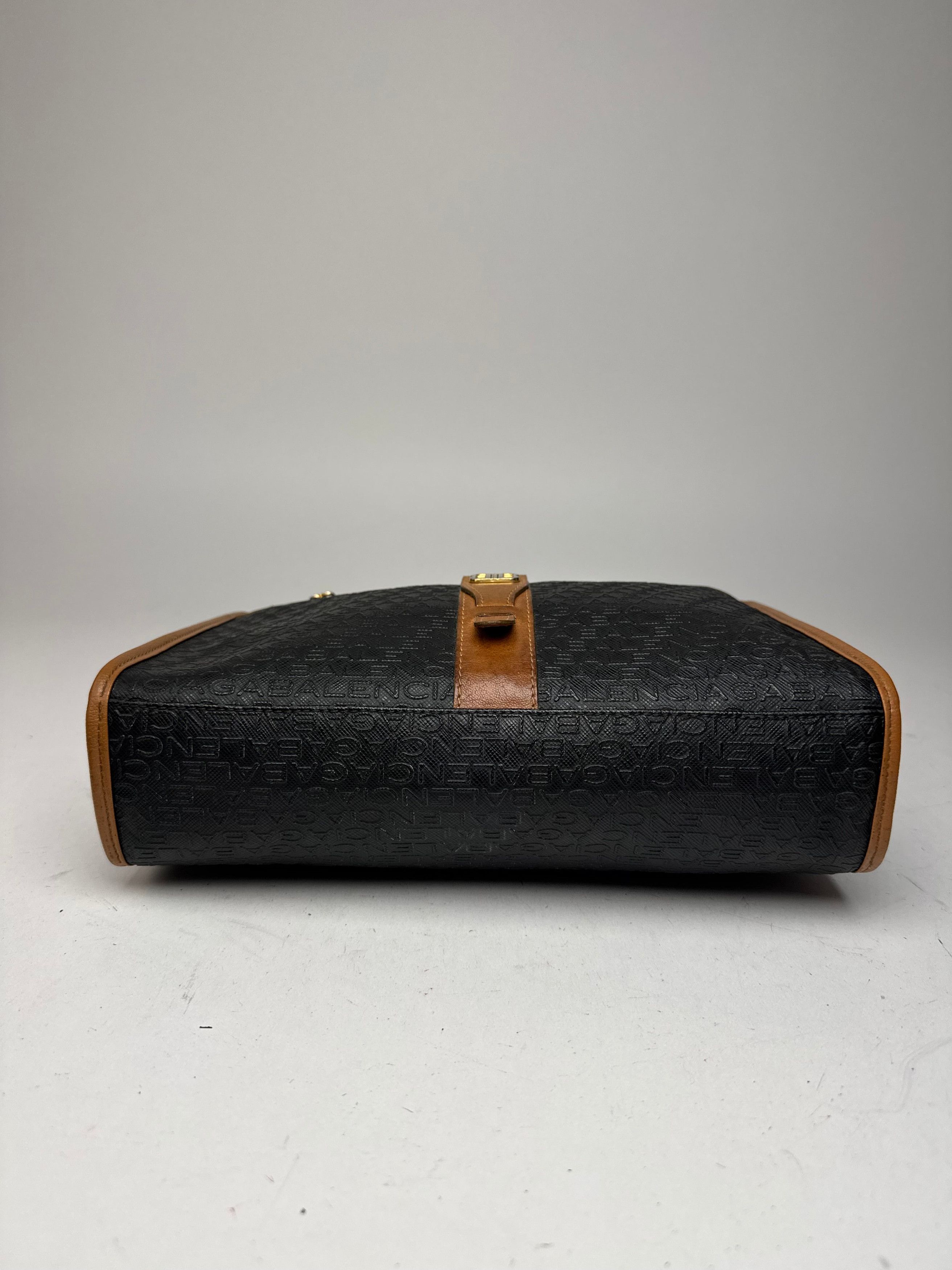 Balenciaga Vintage Monogram Leather Clutch Brown Black Size ONE SIZE - 9 Thumbnail