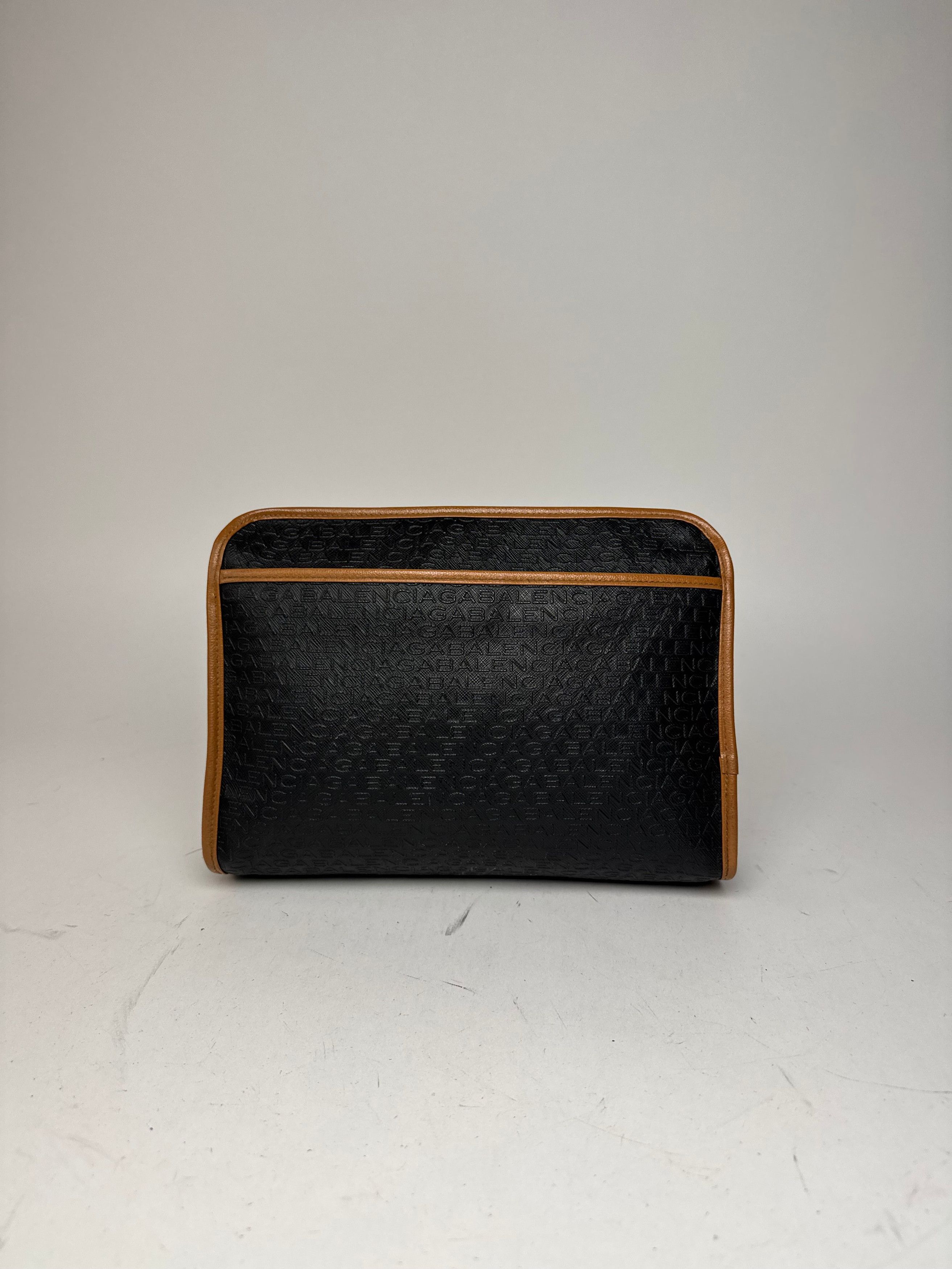 Balenciaga Vintage Monogram Leather Clutch Brown Black Size ONE SIZE - 14 Thumbnail