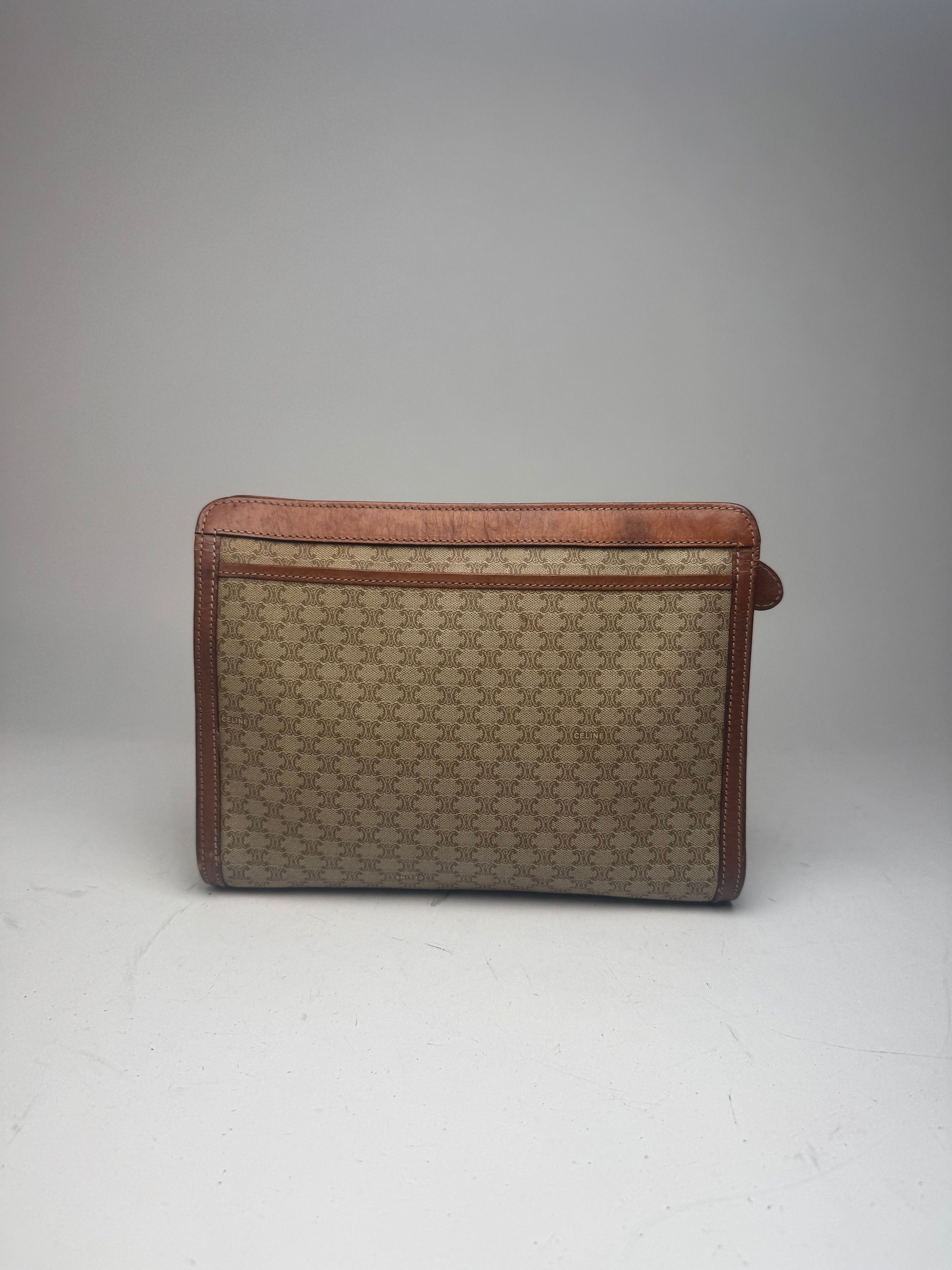 Celine Vintage Paris Leather Clutch beige brown Size ONE SIZE - 8 Thumbnail