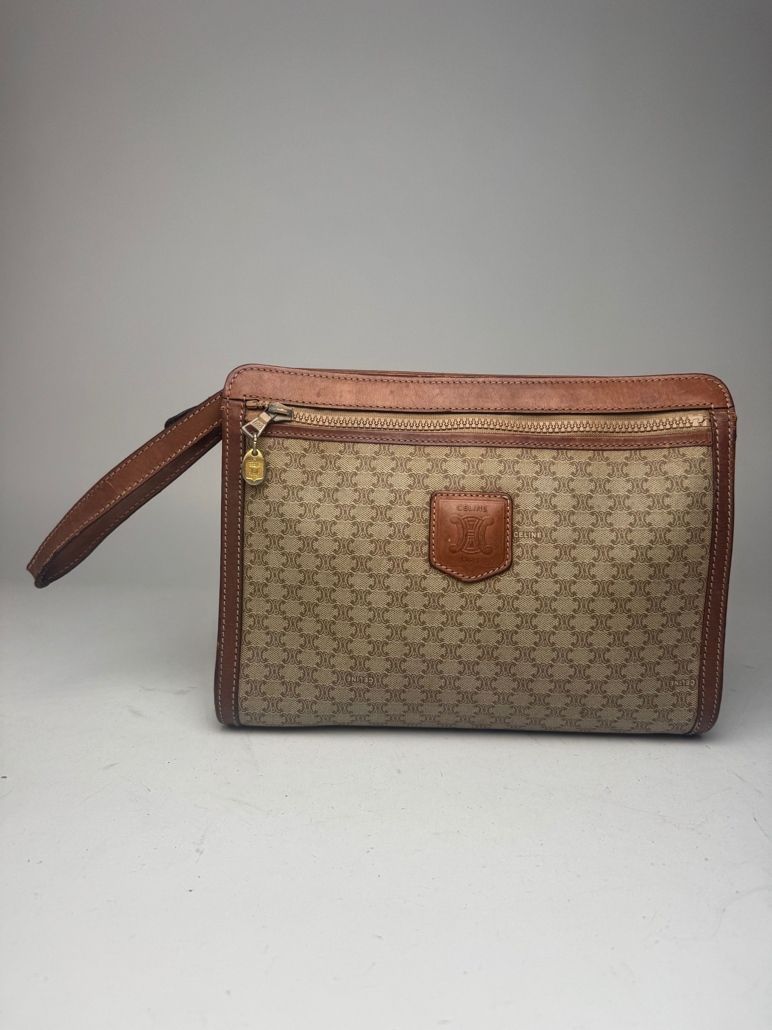 Celine Vintage Paris Leather Clutch beige brown Size ONE SIZE - 6 Thumbnail