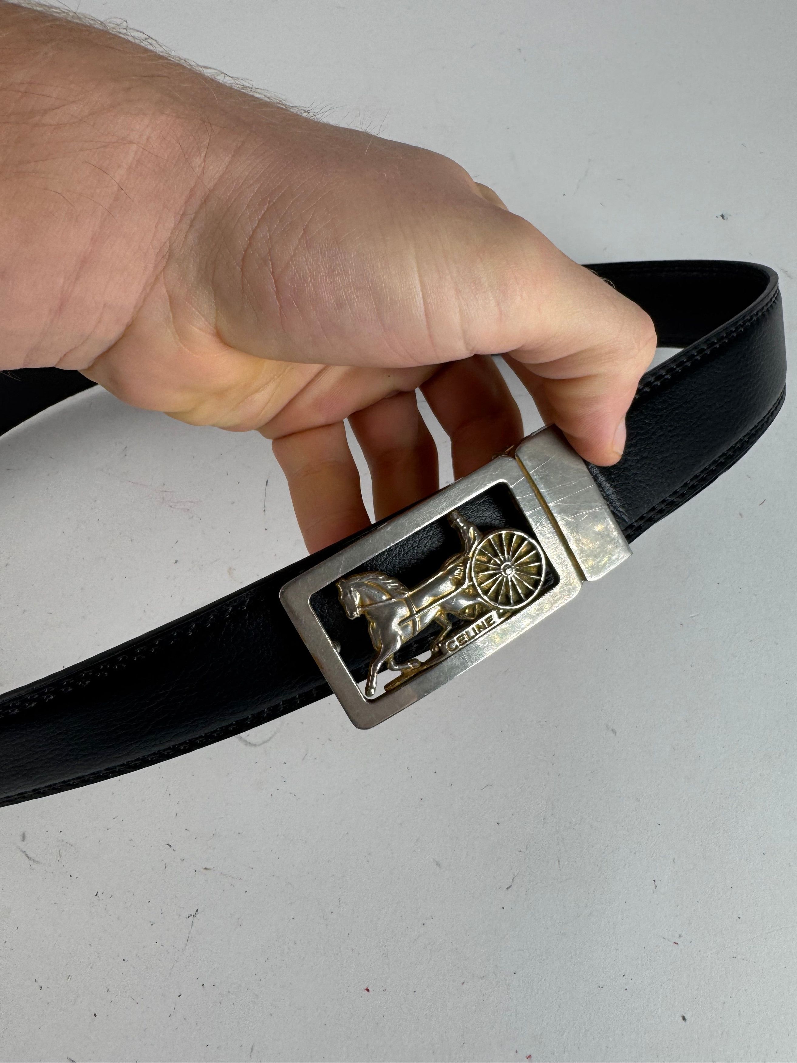 Celine Vintage Paris Carriage Logo belt black Size ONE SIZE - 3 Thumbnail