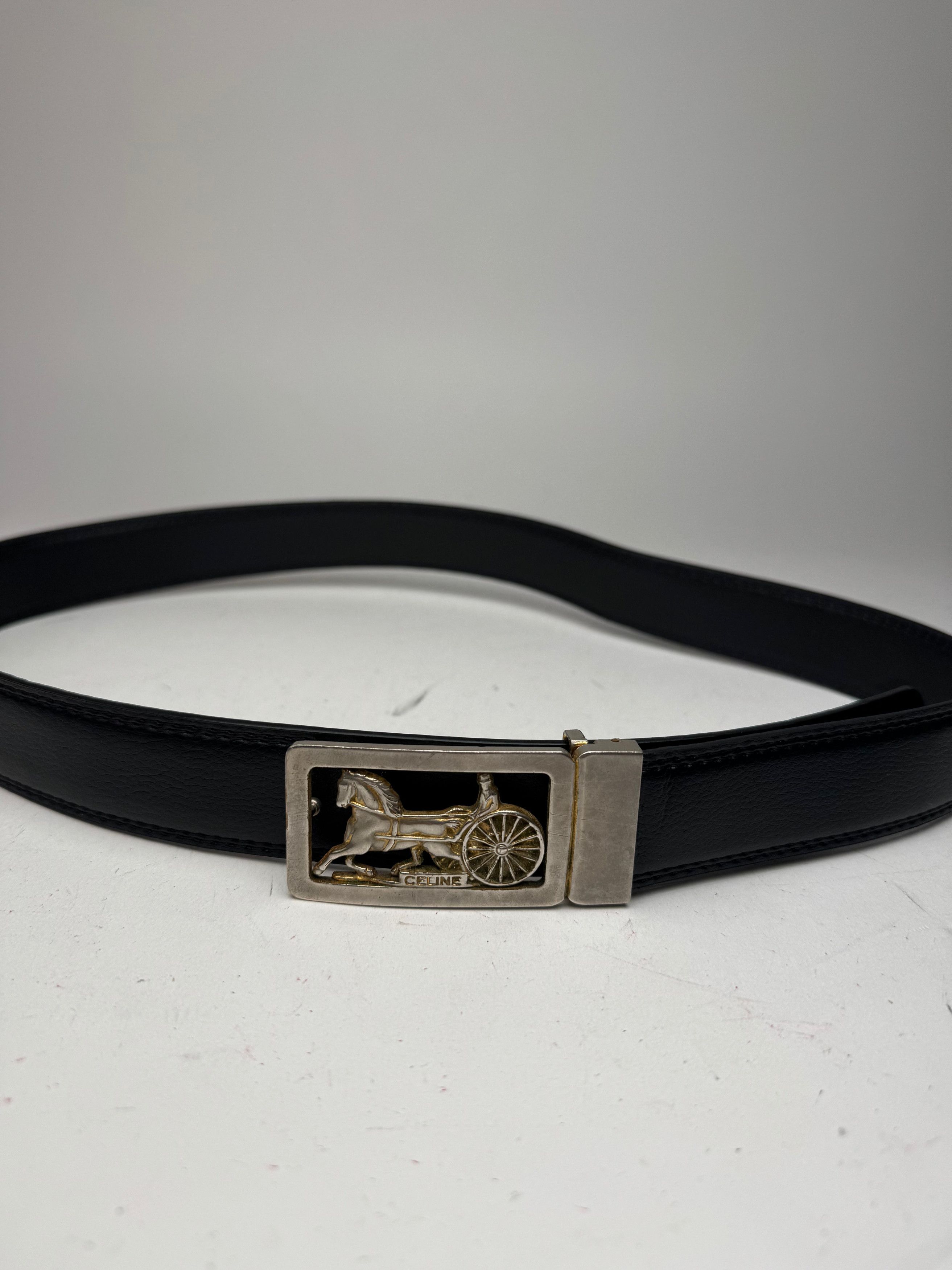 Celine Vintage Paris Carriage Logo belt black Size ONE SIZE - 2 Thumbnail