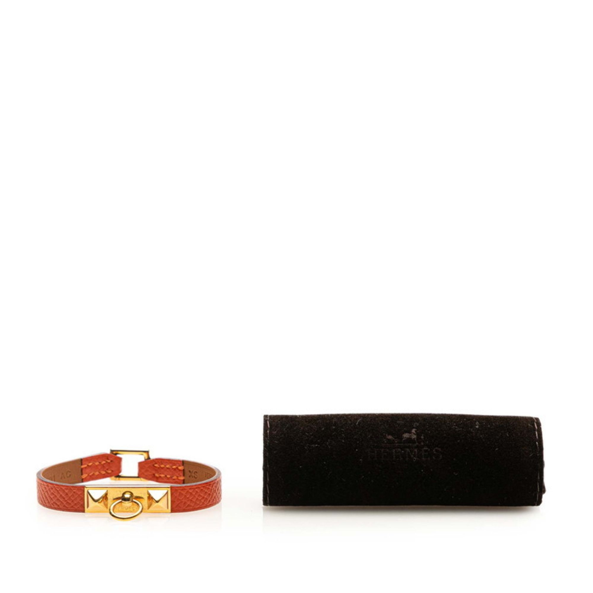 Hermes Hermes Hermès Rival Mini Bracelet in Orange Gold Leather and Metal for Women Size ONE SIZE - 6 Thumbnail