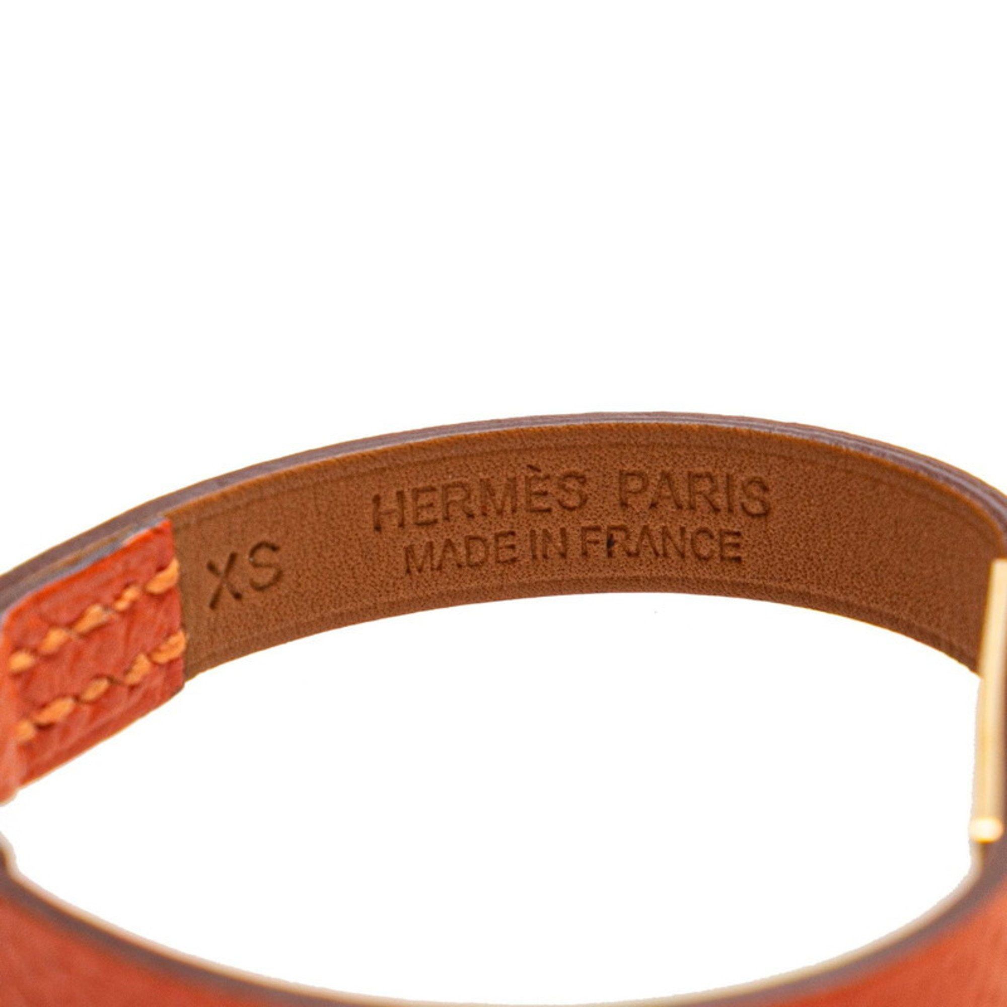 Hermes Hermes Hermès Rival Mini Bracelet in Orange Gold Leather and Metal for Women Size ONE SIZE - 4 Thumbnail