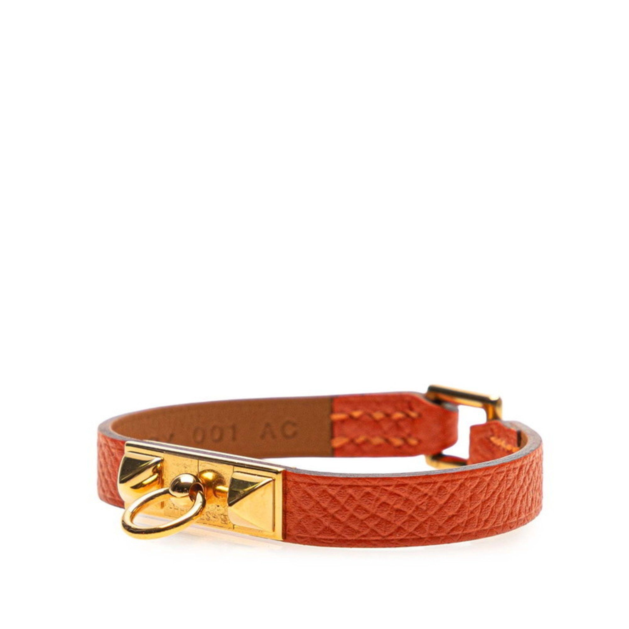 Hermes Hermes Hermès Rival Mini Bracelet in Orange Gold Leather and Metal for Women Size ONE SIZE - 2 Thumbnail