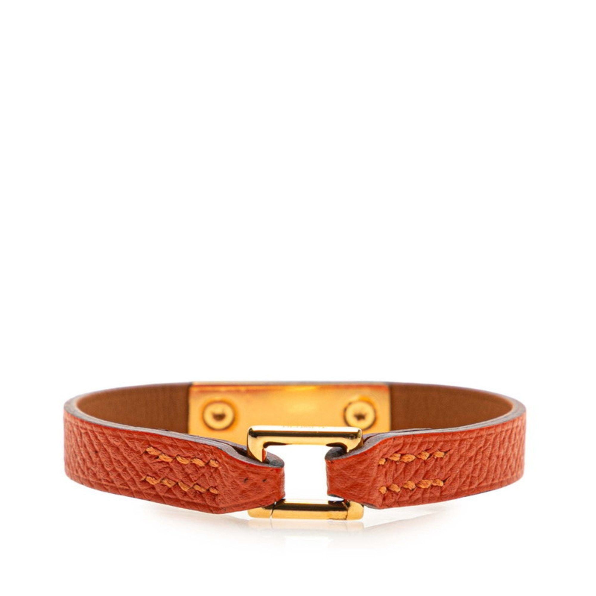 Hermes Hermes Hermès Rival Mini Bracelet in Orange Gold Leather and Metal for Women Size ONE SIZE - 3 Thumbnail