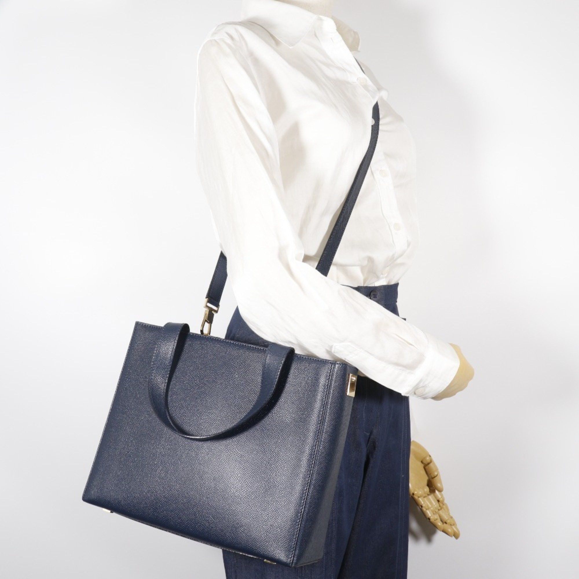 Celine Celine MC1739 Calfskin Navy Blue 2-Way A5 Shoulder Bag for Women Size ONE SIZE - 17 Thumbnail