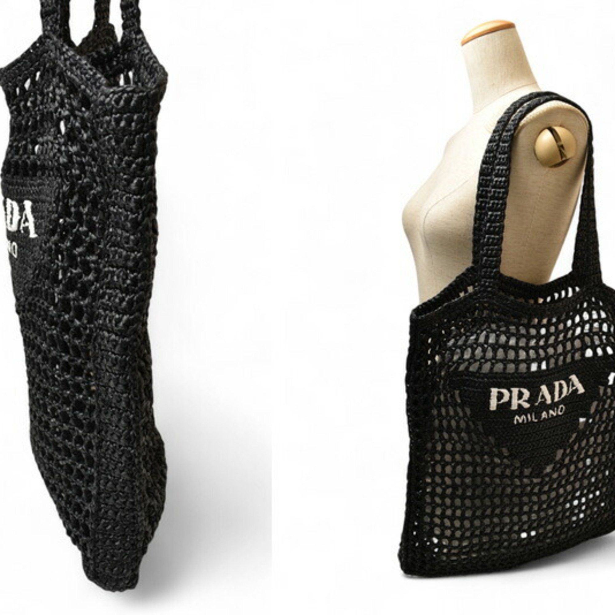 Prada Prada Tote Bag PRADA Raffia Basket Black White 1BG393 Size ONE SIZE - 3 Thumbnail