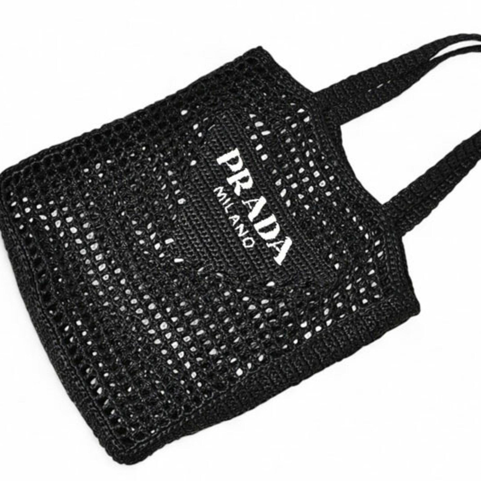 Prada Prada Tote Bag PRADA Raffia Basket Black White 1BG393 Size ONE SIZE - 4 Thumbnail