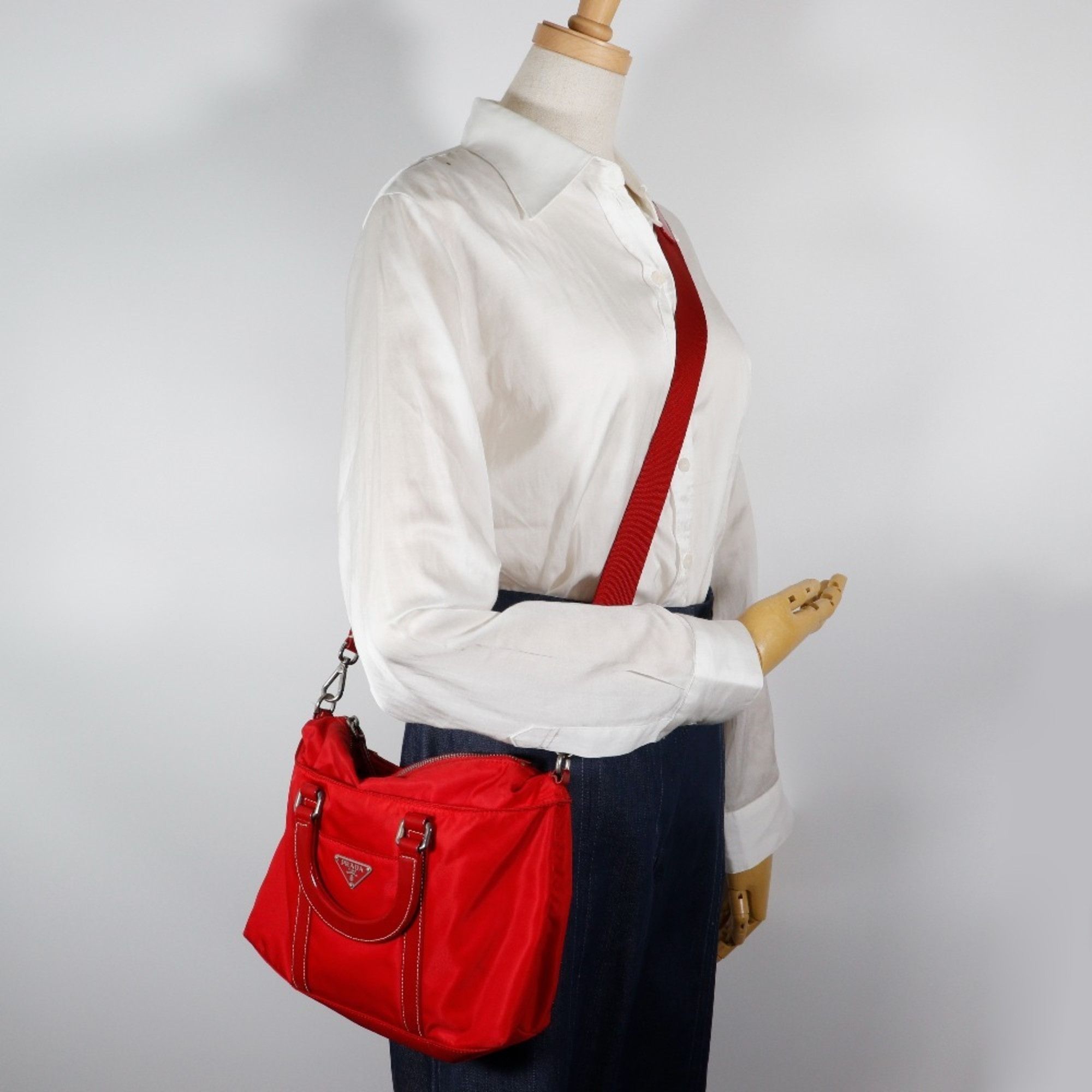 Prada Prada A5 Shoulder Handbag, Nylon, Red, 2-Way, Women's Size ONE SIZE - 20 Thumbnail