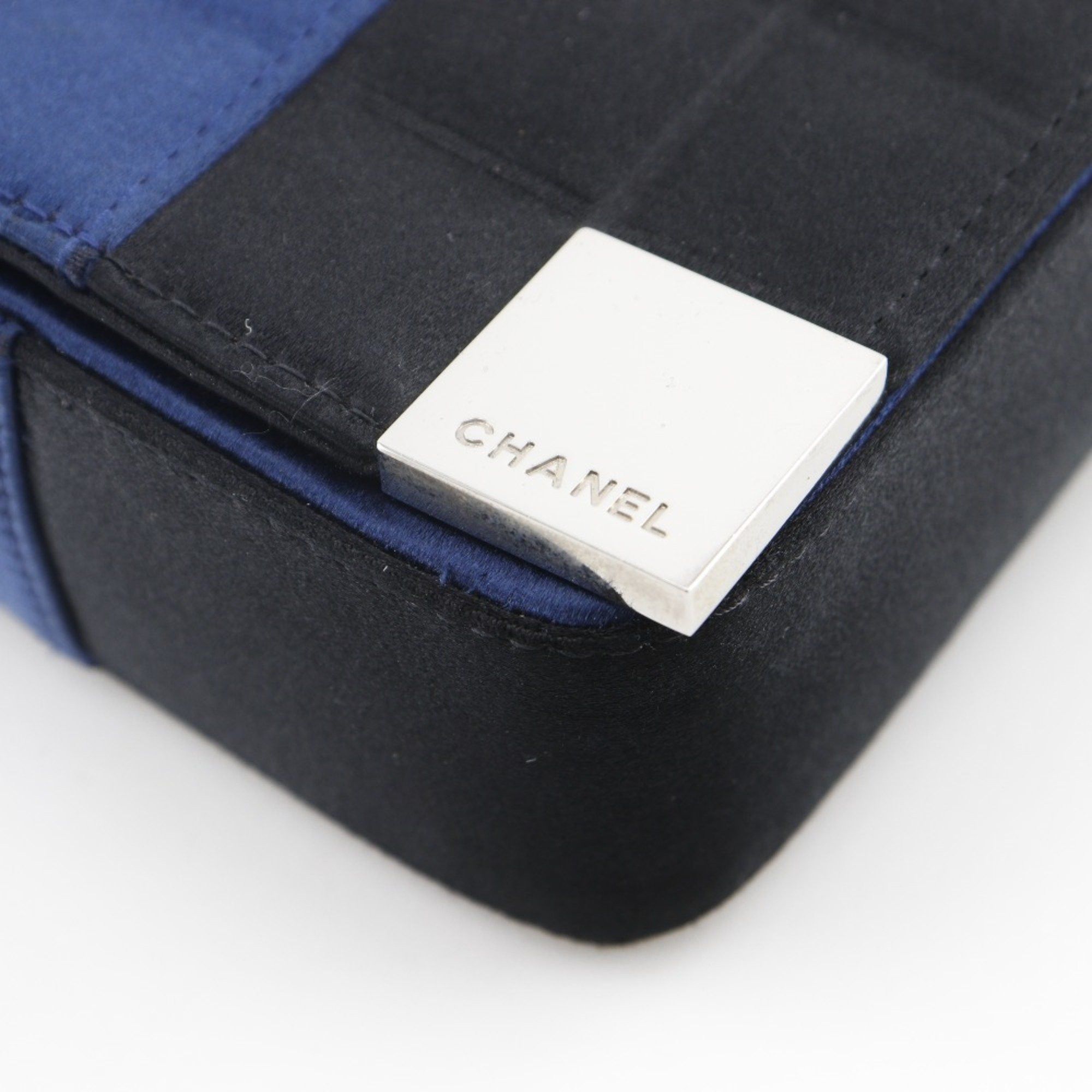 Chanel CHANEL Chocolate Bar Shoulder Bag with Chain A17829, Satin Blue, Women's Size ONE SIZE - 5 Thumbnail