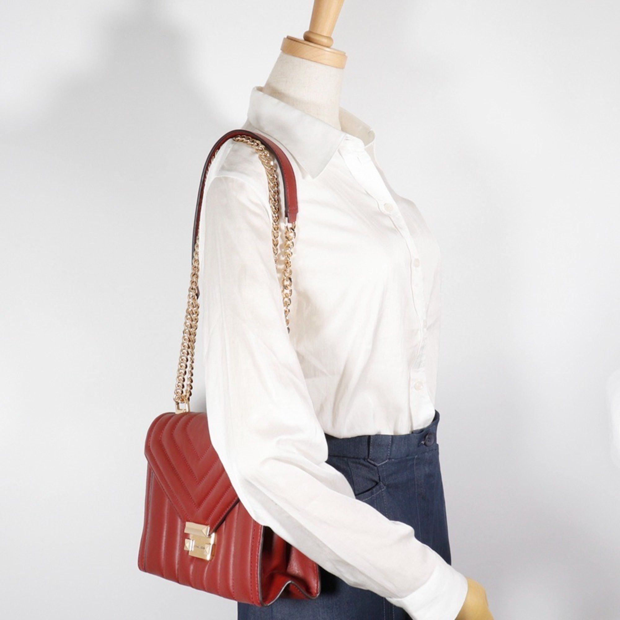 Michael Kors Michael Kors Whitney Shoulder Bag, Chain 30F8GXIL3T, Red Calfskin, Flap, Whitney, Women's Size ONE SIZE - 18 Thumbnail