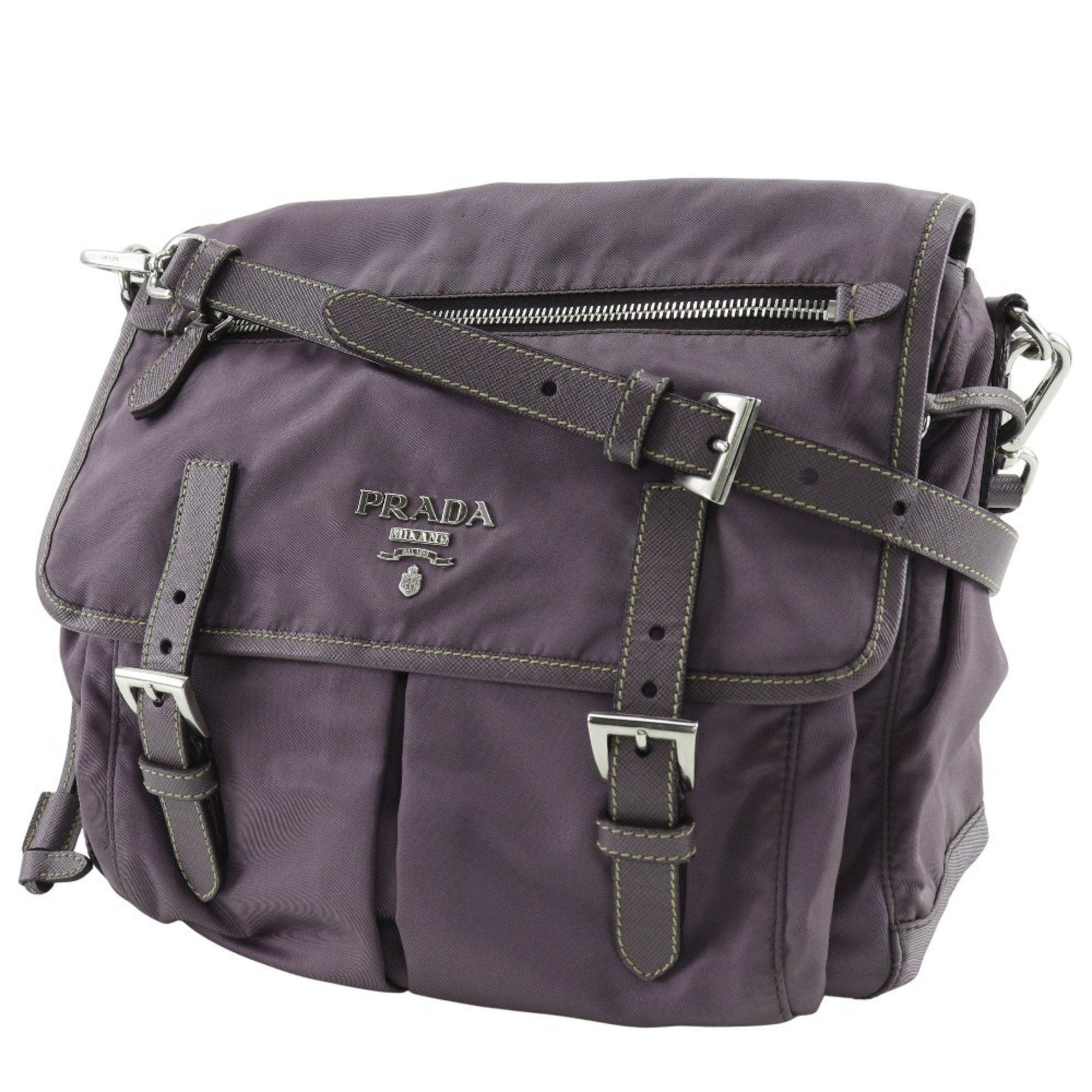 Prada Prada Women's Shoulder Bag BT0687, Nylon and Leather MIRTILLO, Purple, A5 Size, with Belt Clasp Size ONE SIZE - 2 Thumbnail