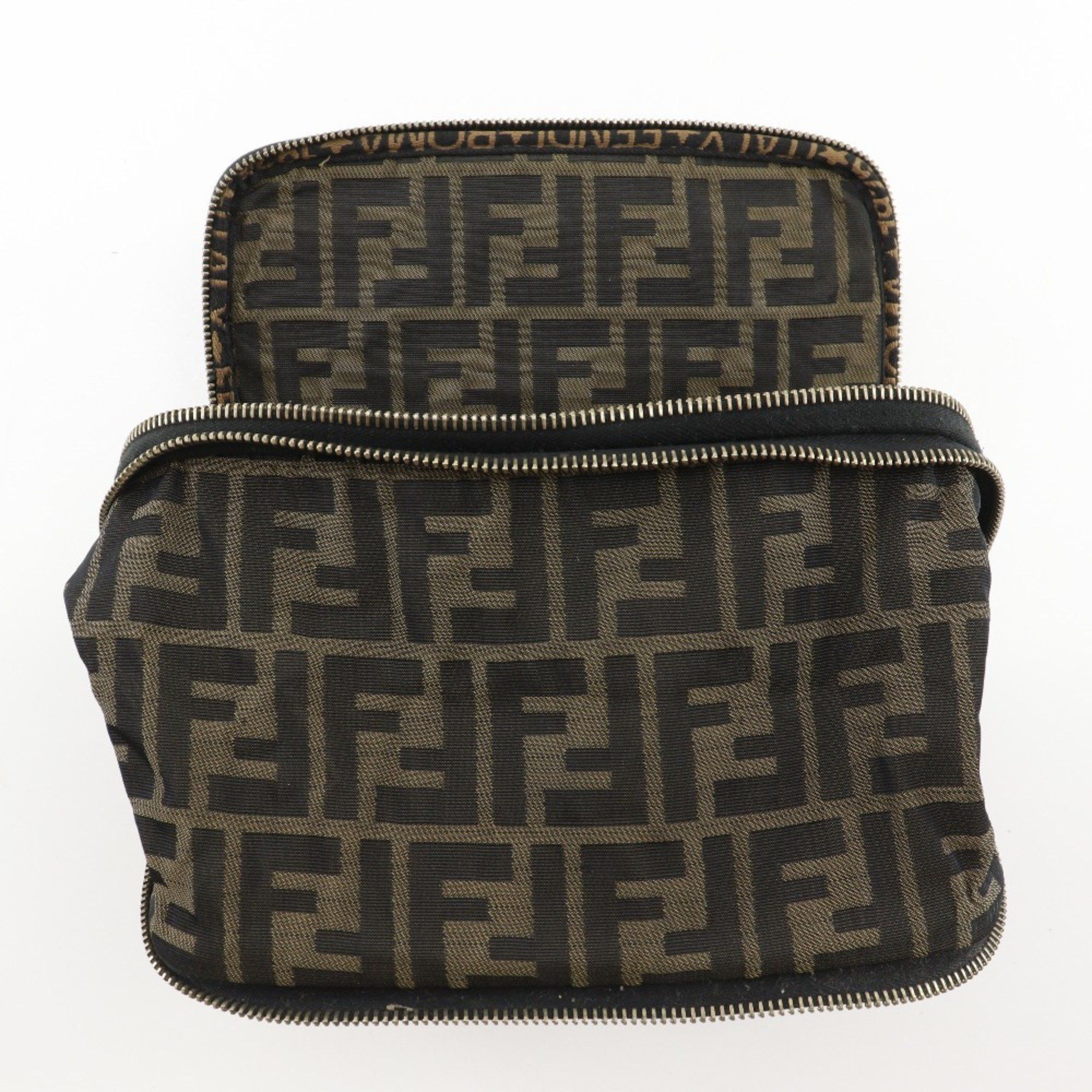 Fendi Fendi Folding Vanity Pouch, Zucca Nylon Canvas, Brown, Women's, B-Rank Size ONE SIZE - 12 Thumbnail